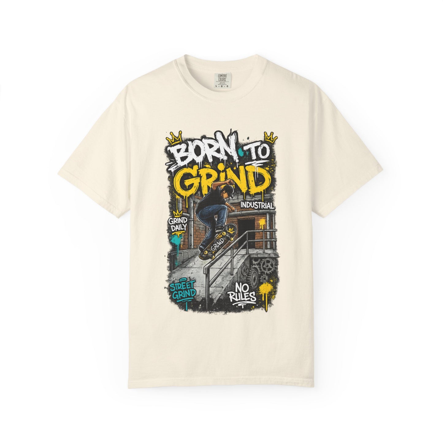 Born to Grind skateboarding graphic T-shirt | Skateboarder street art tee