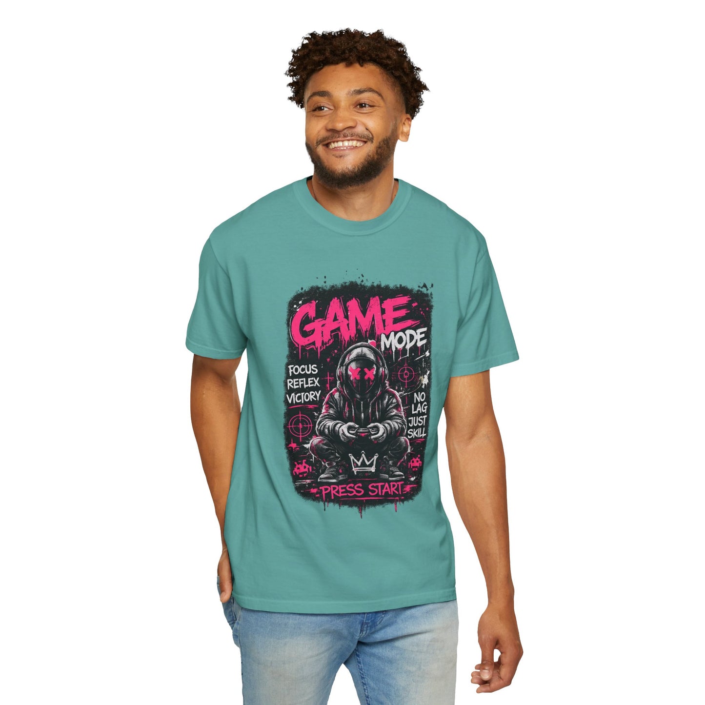 Game Mode Gamer Skull joystick graphic T-Shirt | Press Start gaming design