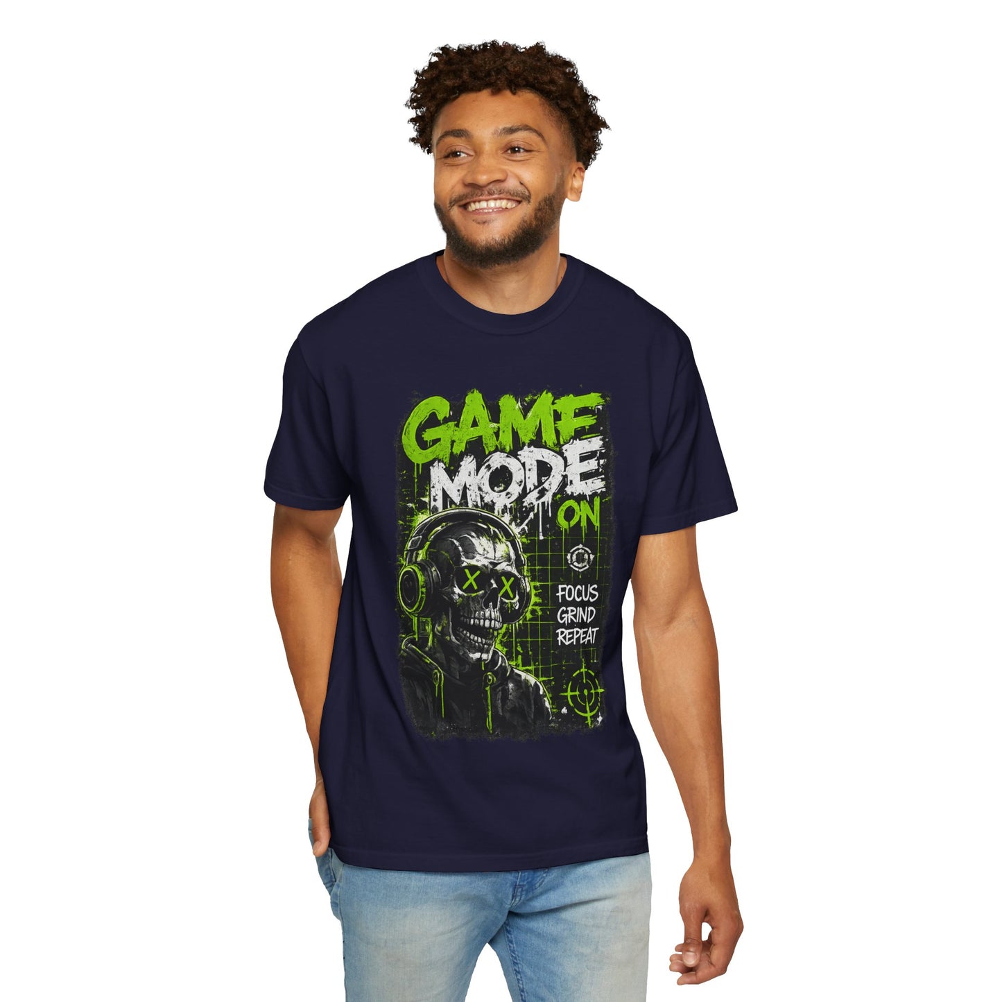 Game Mode On T-Shirt — Gamer Skull Graphic Tee (Focus Grind Repeat)