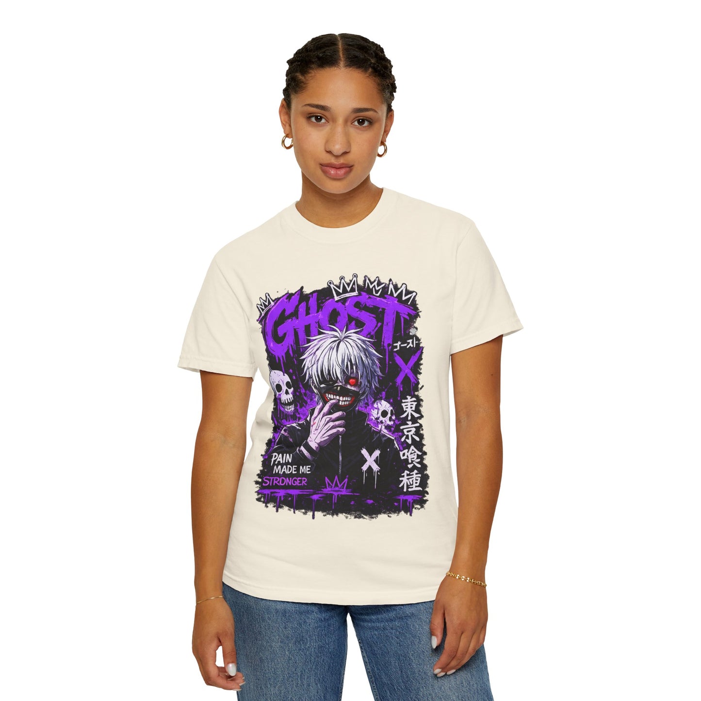 Ghost Anime T-Shirt — Tokyo Ghoul Style Graphic Tee ("Pain Made Me Stronger")