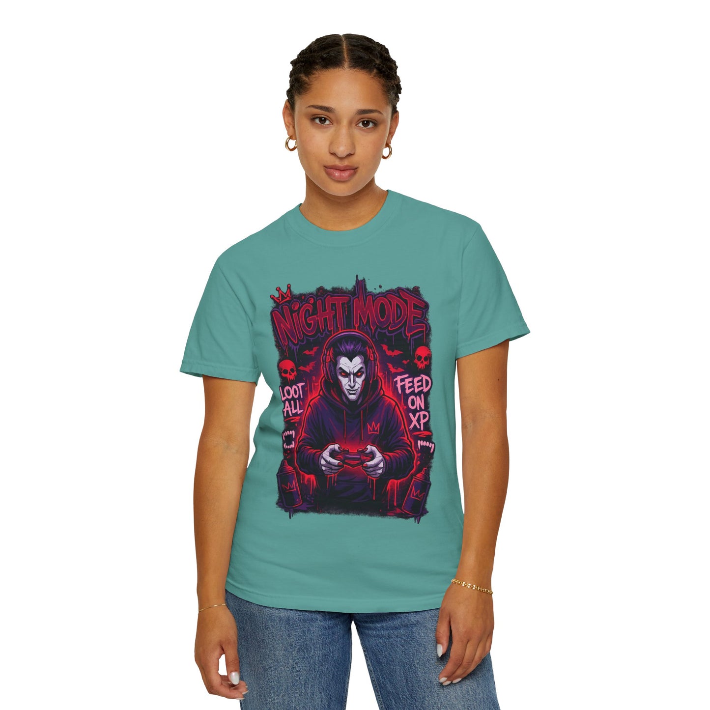 Night Mode Gamer Skeleton hoodie T-Shirt | Loot All Feed on XP