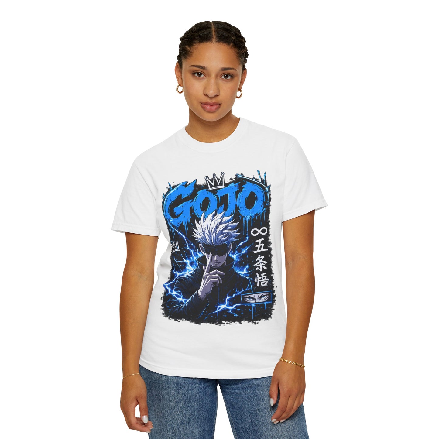 Gojo Satoru Anime T-Shirt — Blue Lightning Graphic Tee