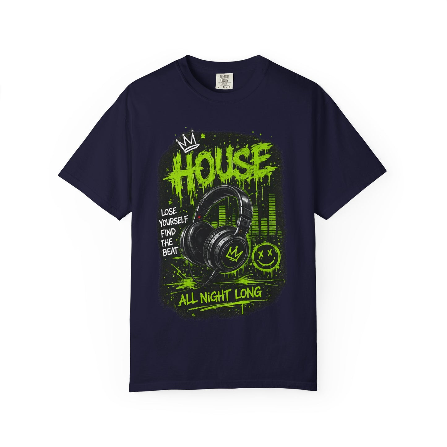 House Music Headphones T-Shirt — "House All Night Long" DJ Tee
