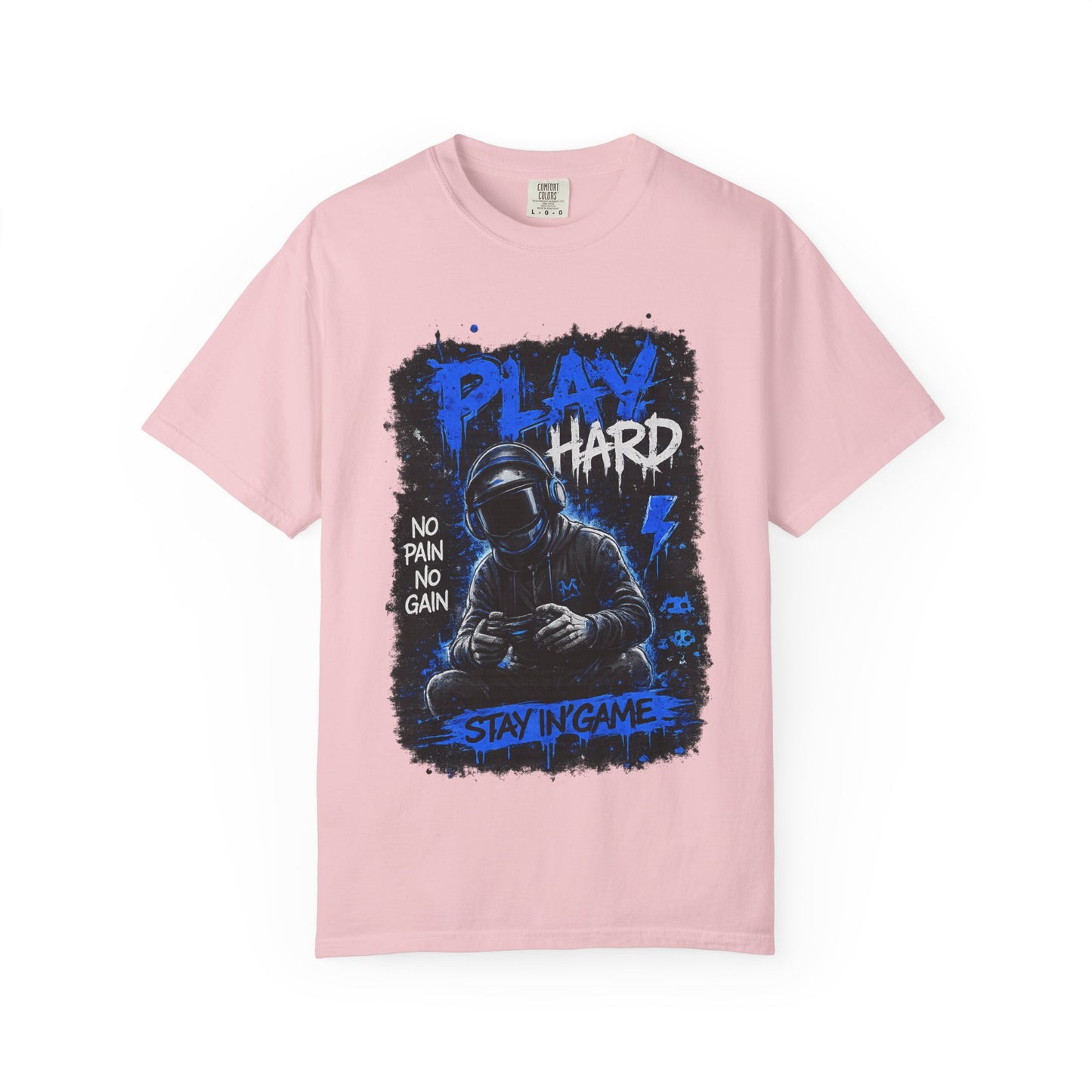 Play Hard Gamer Graphic T-Shirt — "No Pain No Gain" Hooded Player Design