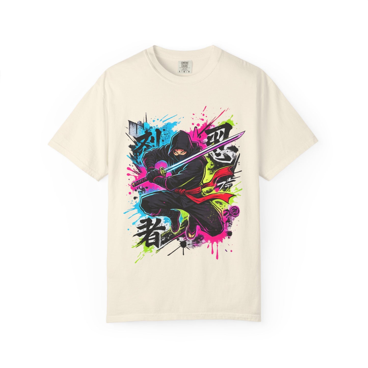 Neon Ninja Samurai T-Shirt — Vibrant Graffiti Sword Art