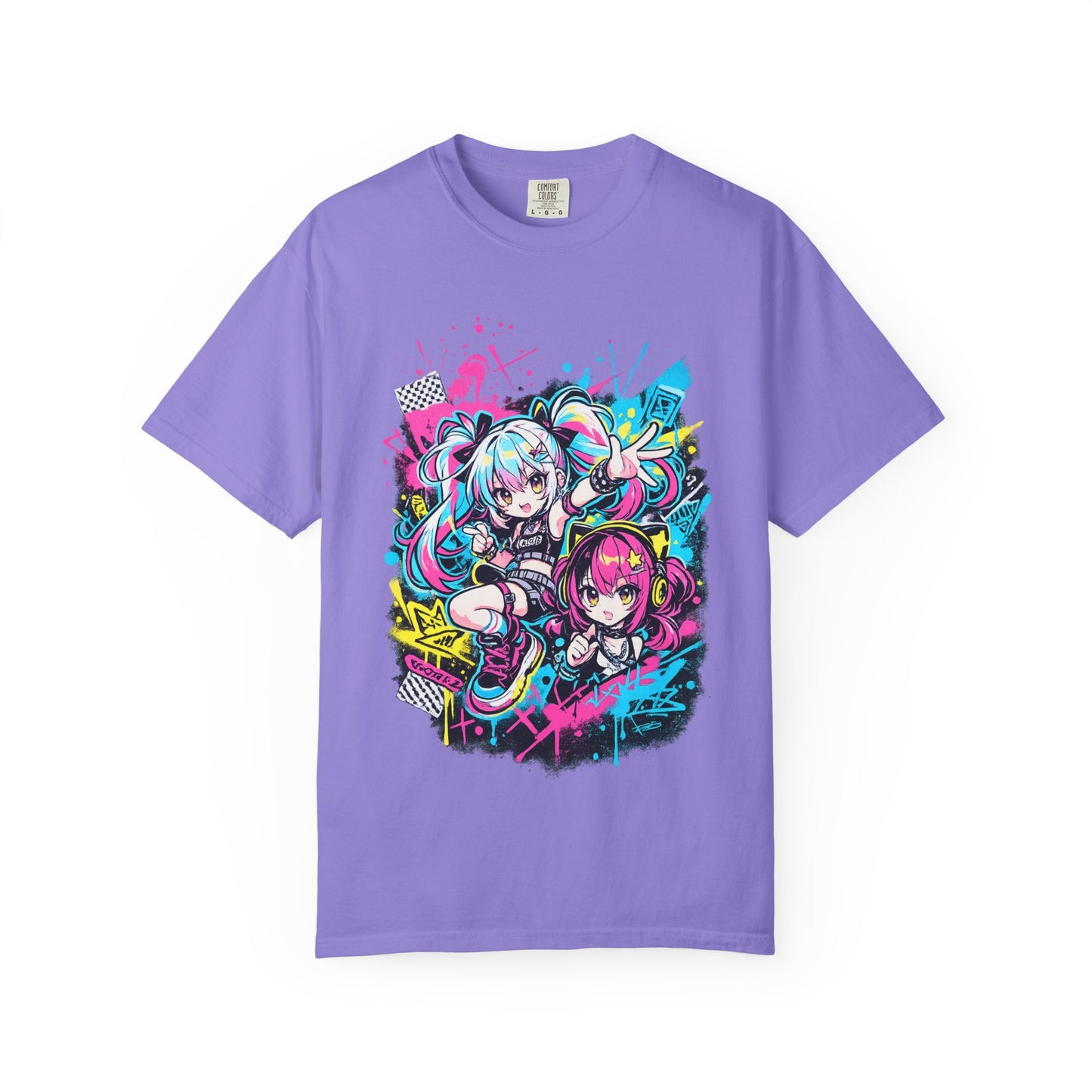 Anime Girls Graffiti T-Shirt – Neon Vocaloid Style