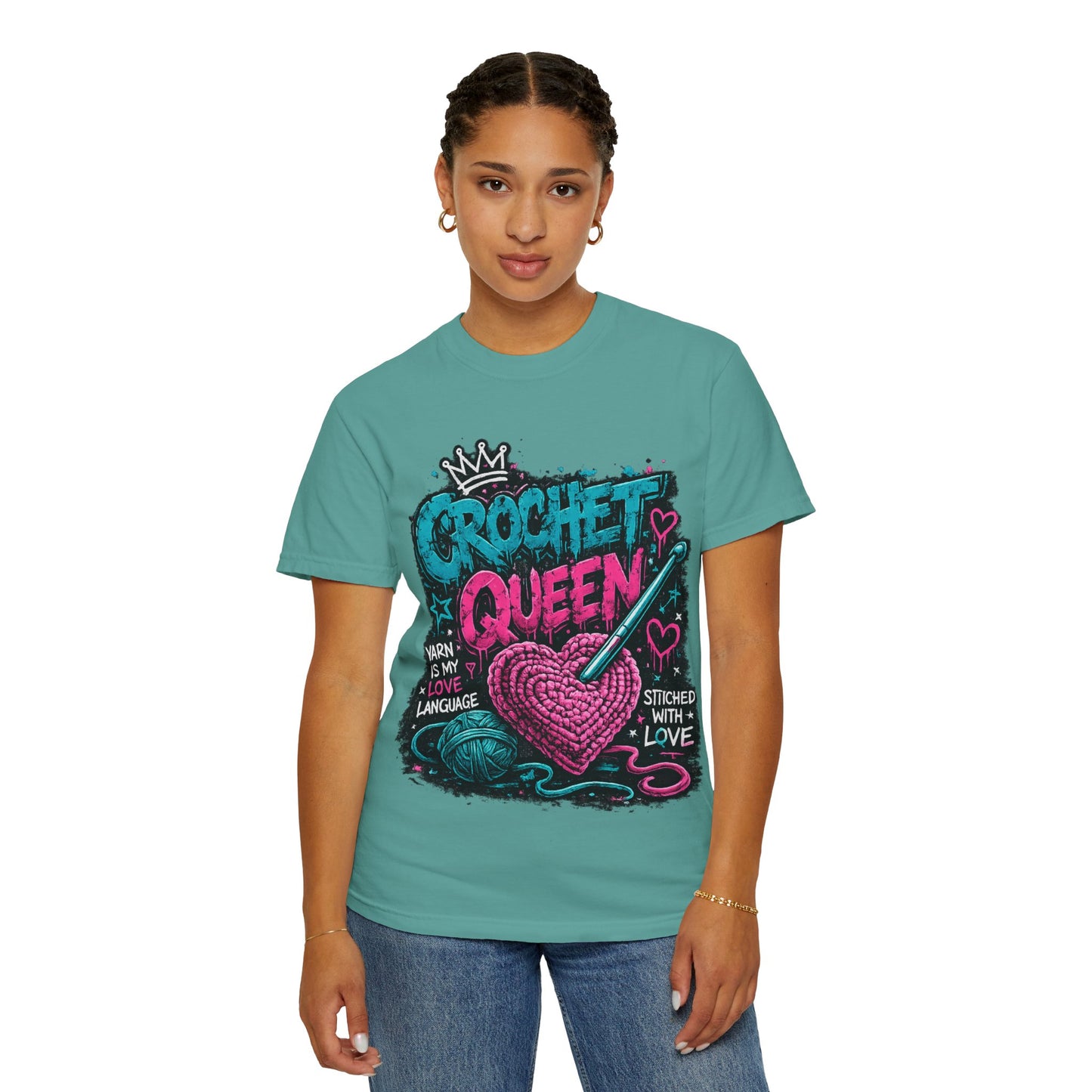 Crochet Queen T-Shirt — 'Yarn is My Love Language' Graphic Tee for Crafters
