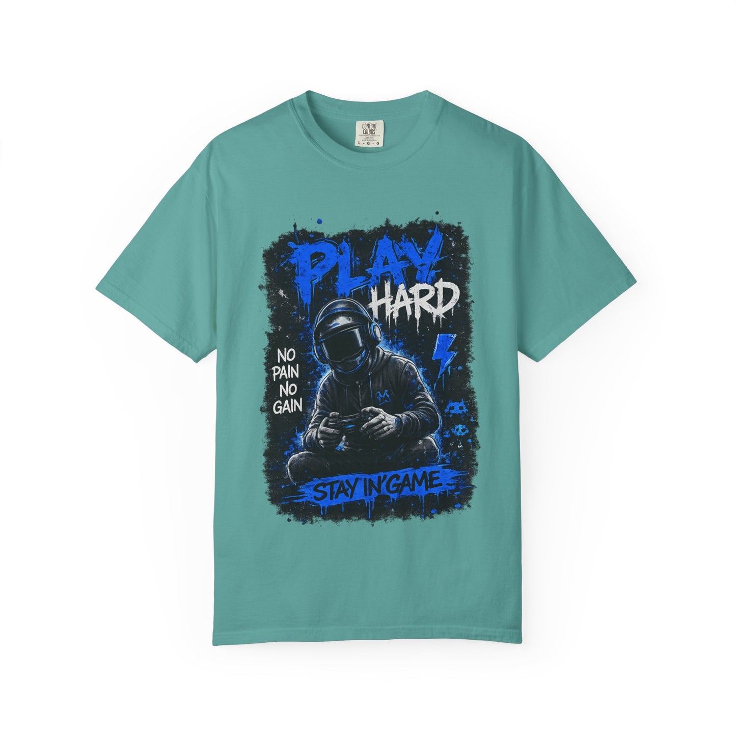 Play Hard Gamer Graphic T-Shirt — "No Pain No Gain" Hooded Player Design