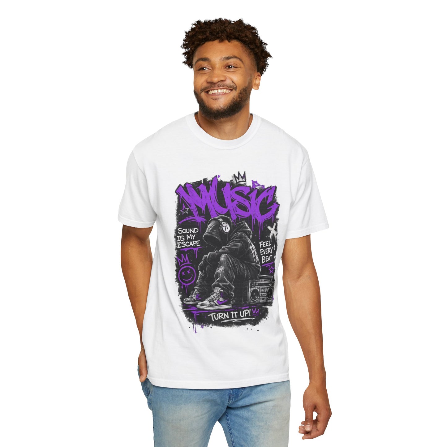 Music Graffiti Streetwear T-Shirt | Hip Hop Boombox Illustration