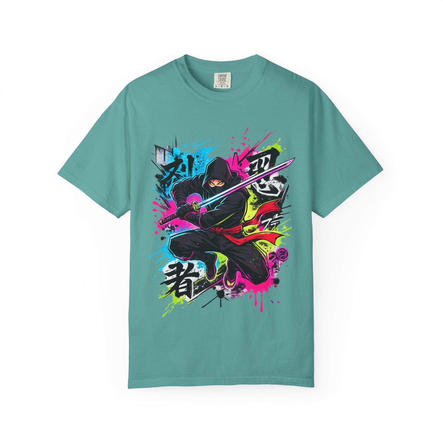 Neon Ninja Samurai T-Shirt — Vibrant Graffiti Sword Art