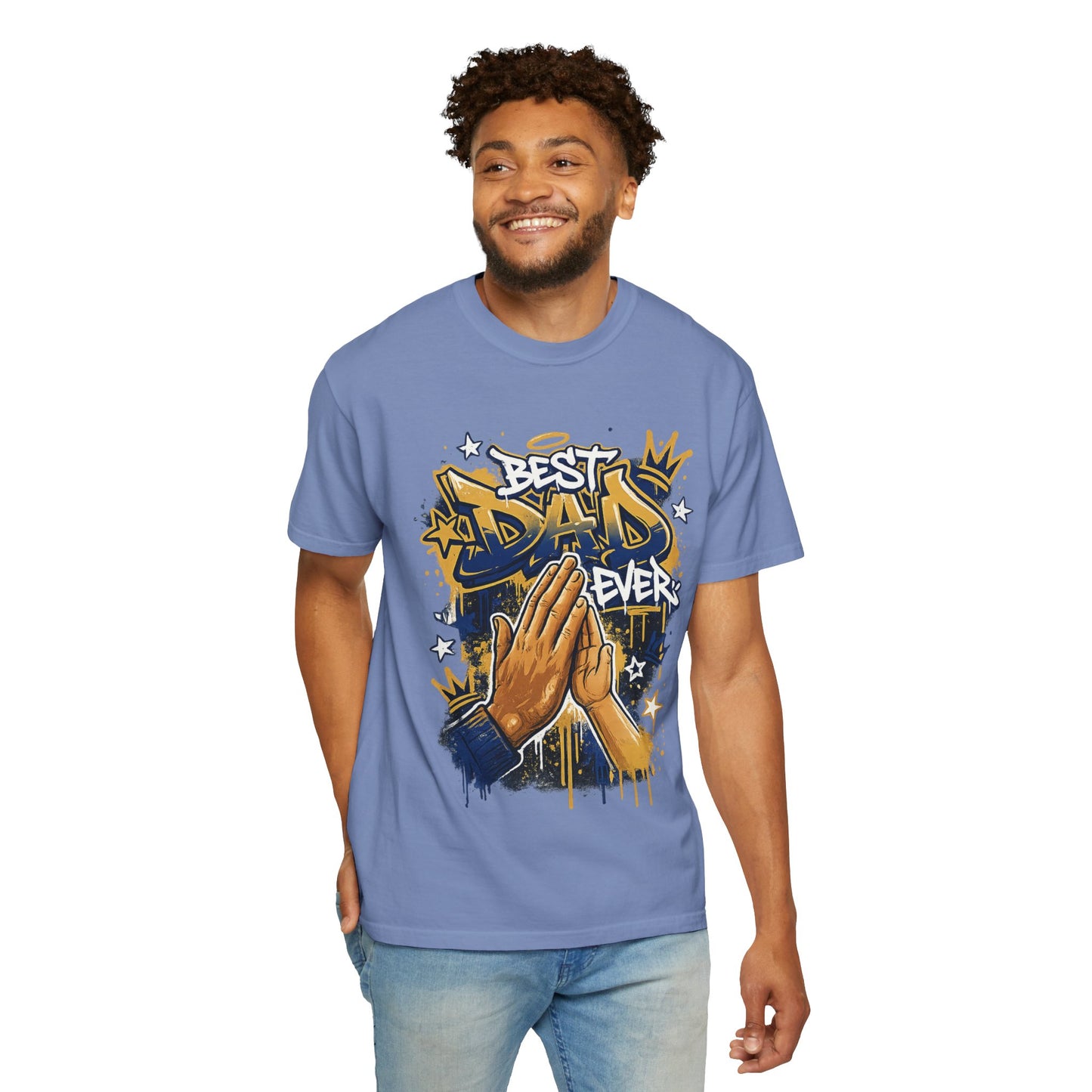 Best Dad Ever Praying Hands T-Shirt | Fatherhood Street Art Tee