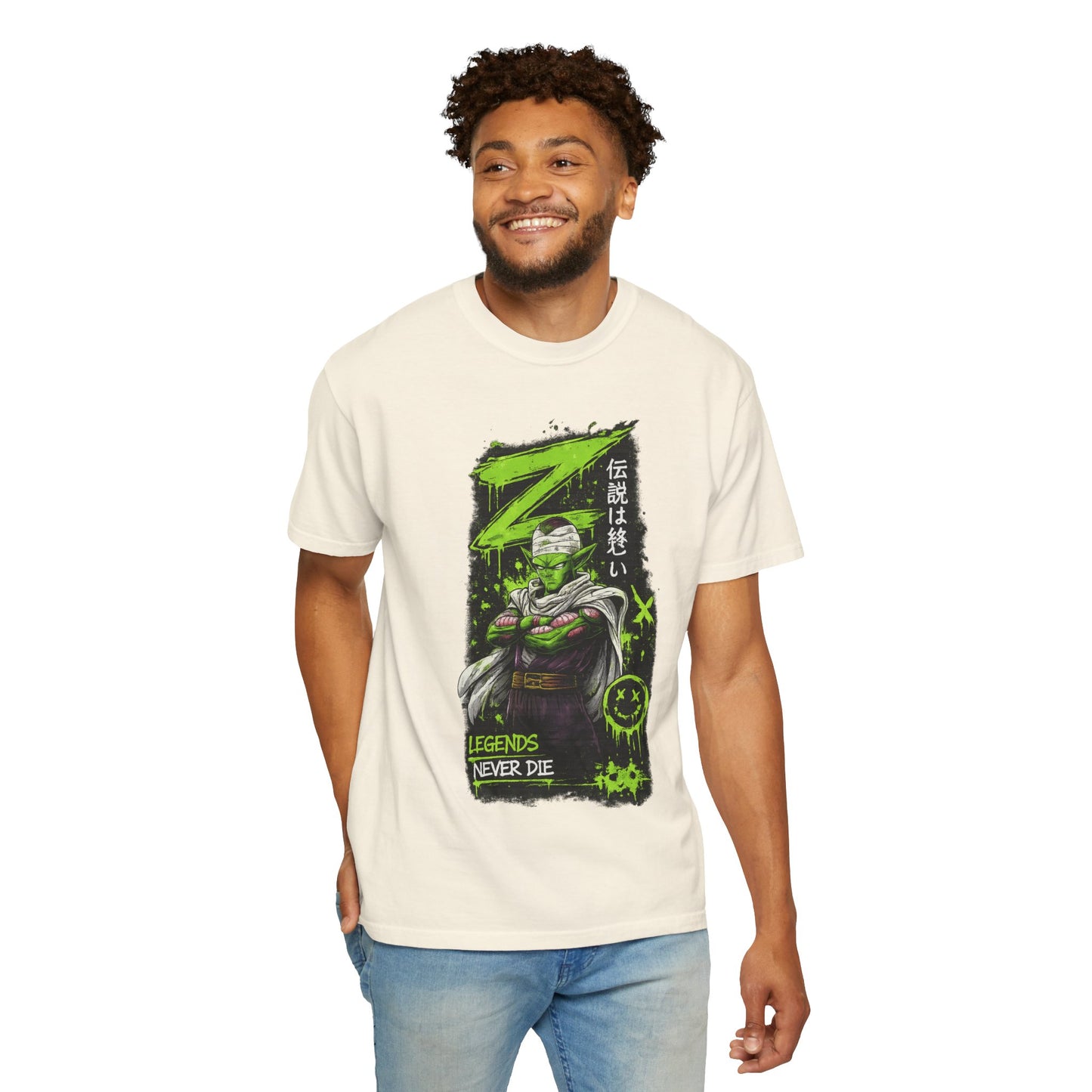 Dragon Warrior Graphic T-Shirt — "Legends Never Die" Neon Green Anime Design