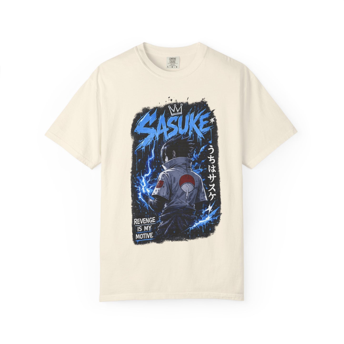 Sasuke Lightning Graphic T-Shirt — "Revenge Is My Motive" Anime Tee