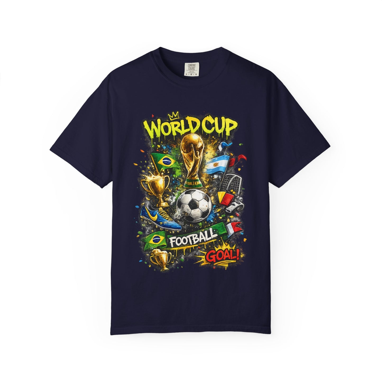 World Cup Football Graphic T-shirt | Soccer Trophy, Flags, Goal