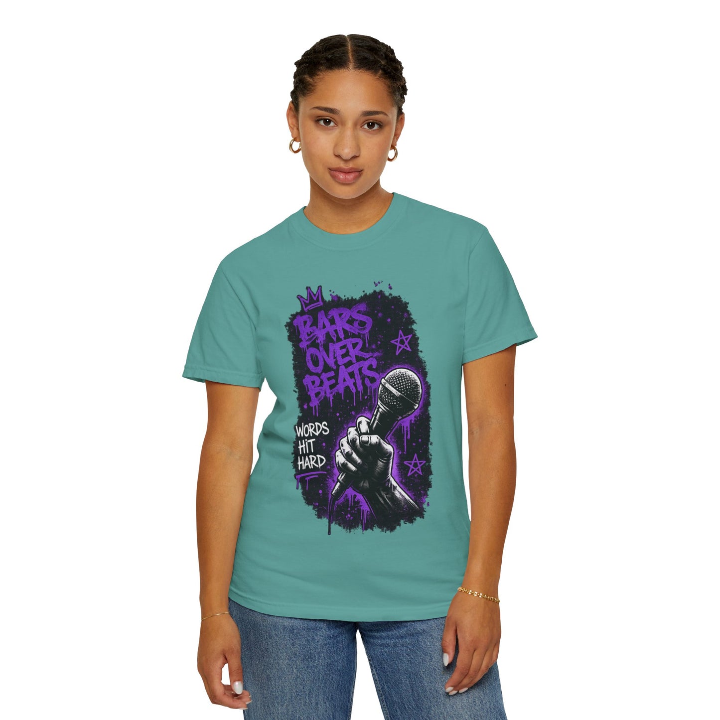 Bars Over Beats Microphone T‑Shirt — "Words Hit Hard" Rap Graphic Tee