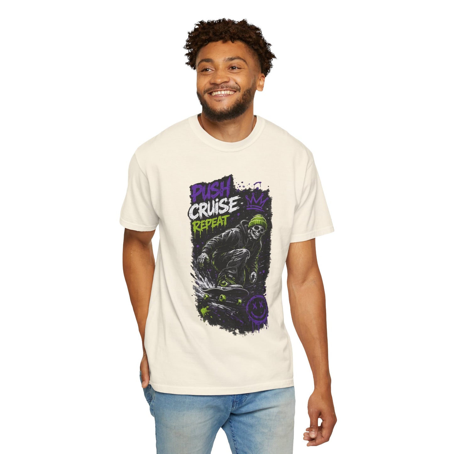 Skater Skull 'Push Cruise Repeat' T‑Shirt