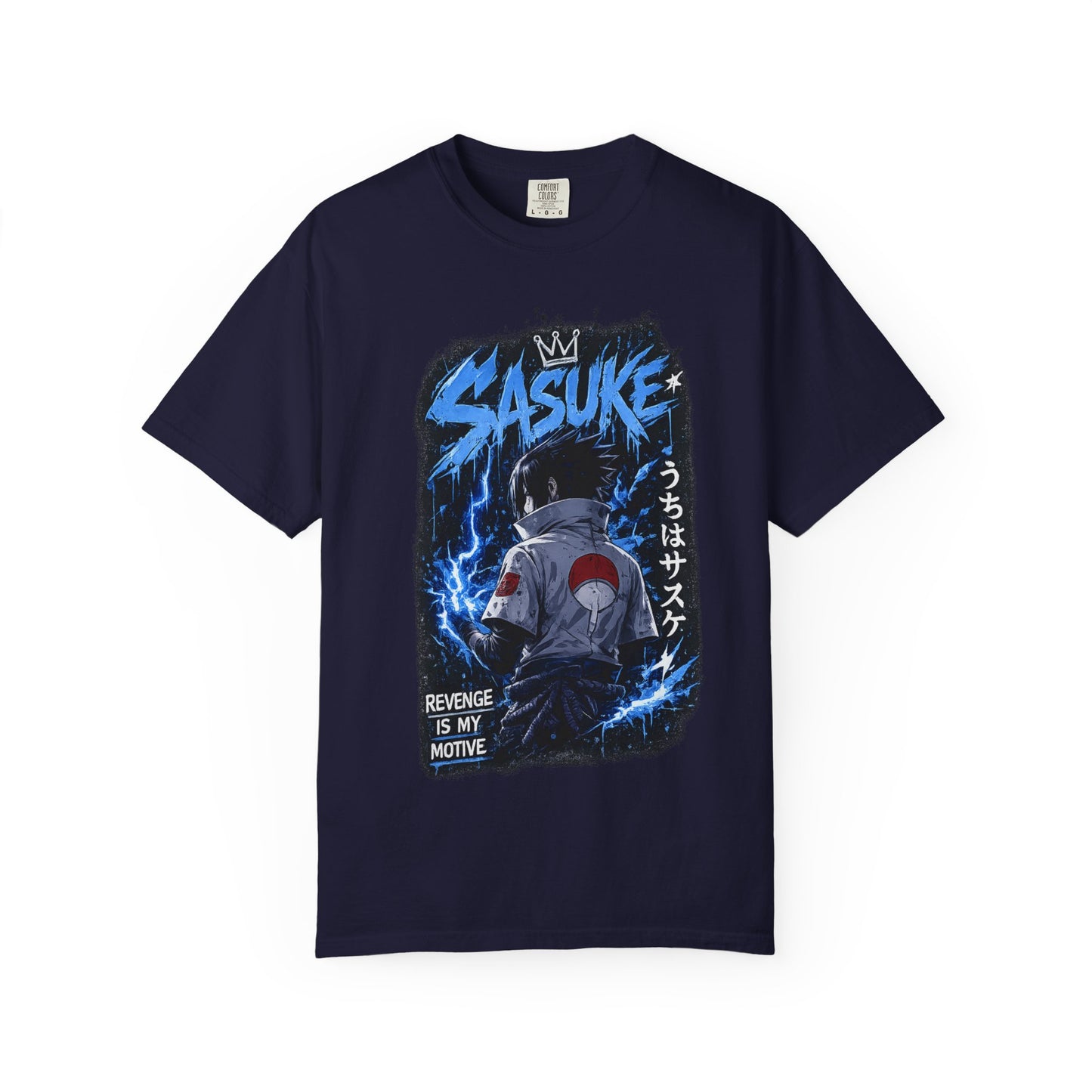 Sasuke Lightning Graphic T-Shirt — "Revenge Is My Motive" Anime Tee