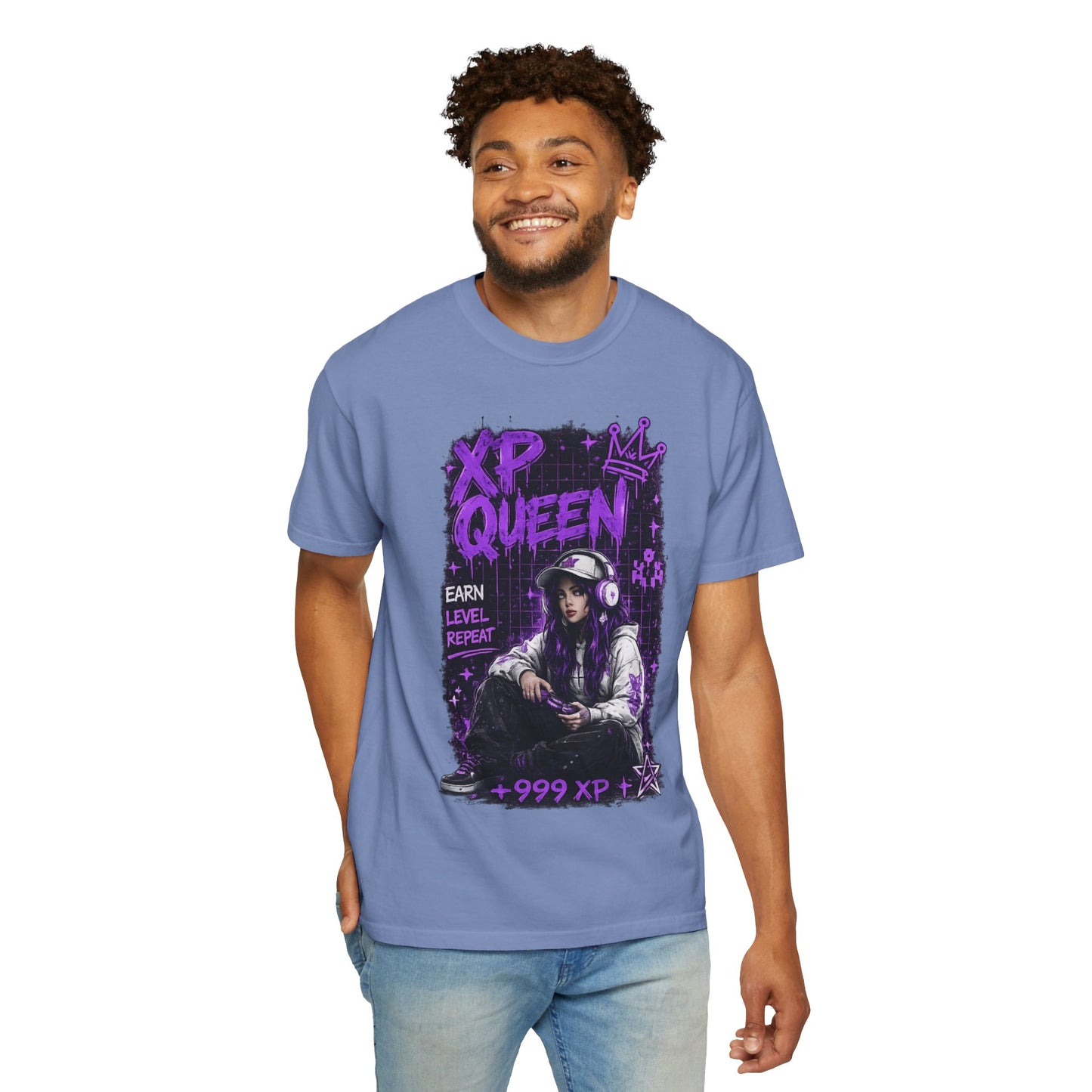 XP Queen T‑Shirt — Gamer Girl Graphic Tee (Earn Level Repeat +999 XP)