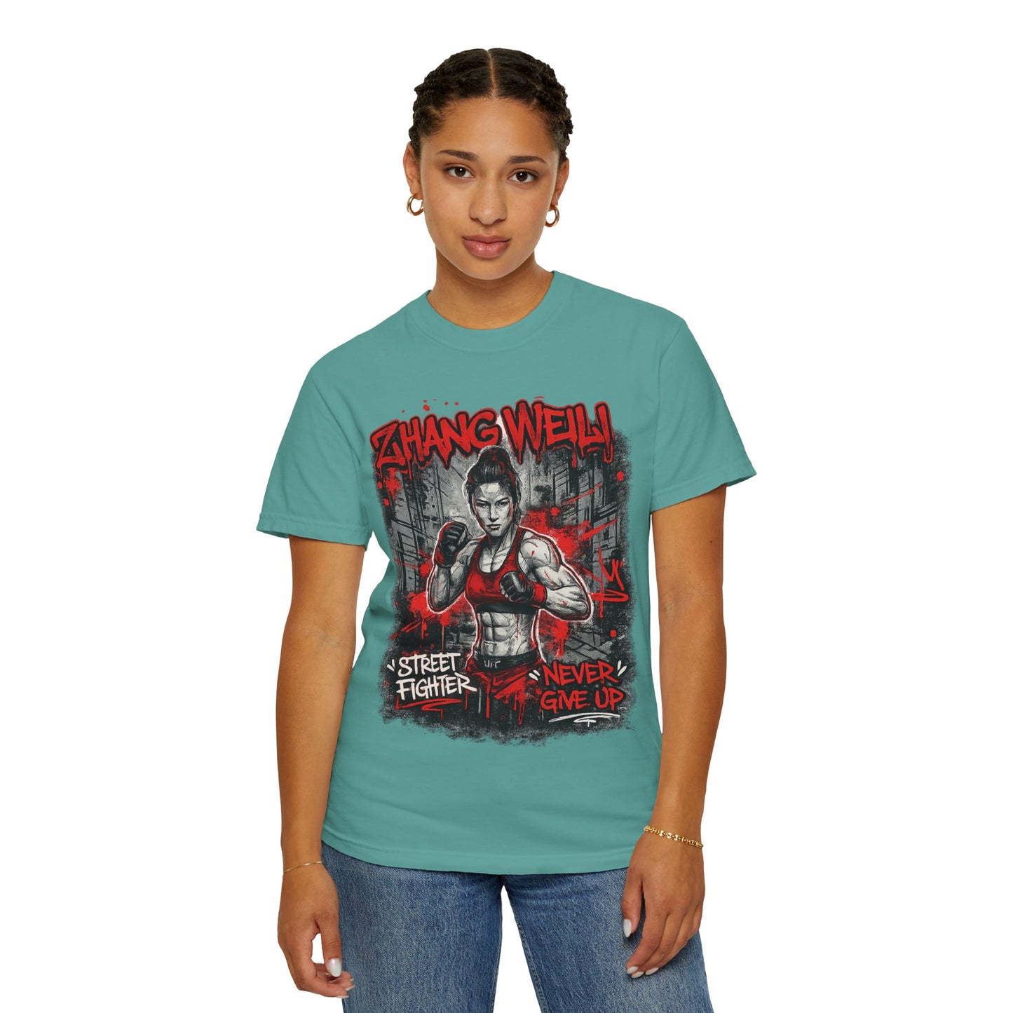UFC Fighter Female T‑Shirt — "Never Give Up" Motivational Fight Tee