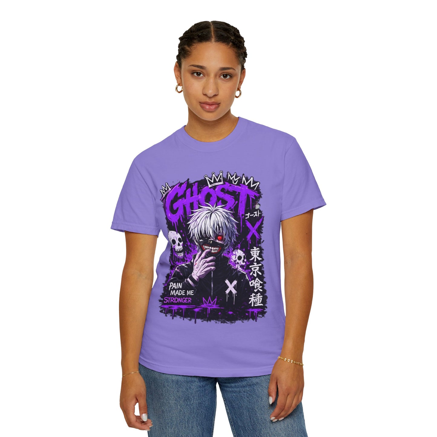 Ghost Anime T-Shirt — Tokyo Ghoul Style Graphic Tee ("Pain Made Me Stronger")