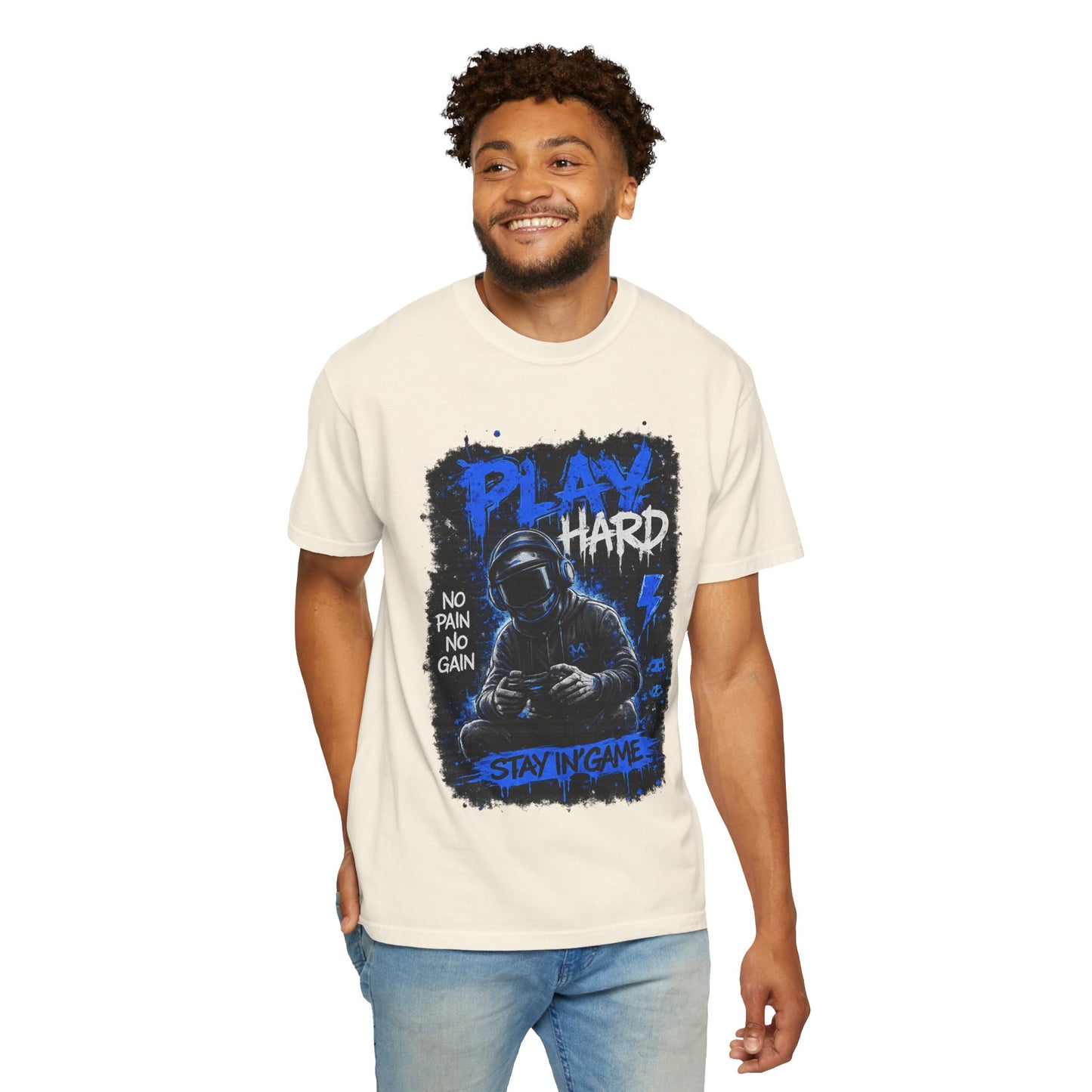 Play Hard Gamer Graphic T-Shirt — "No Pain No Gain" Hooded Player Design