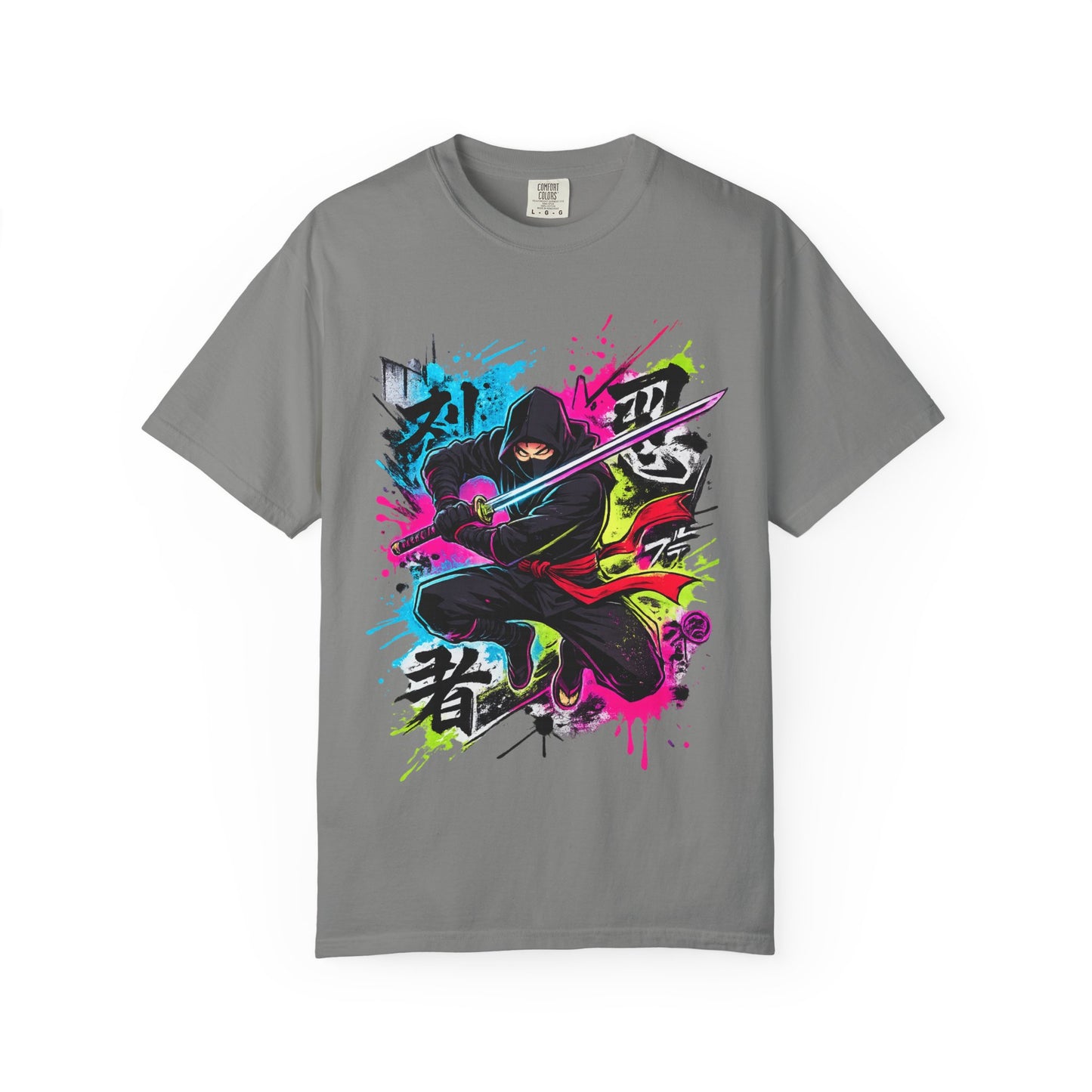 Neon Ninja Samurai T-Shirt — Vibrant Graffiti Sword Art