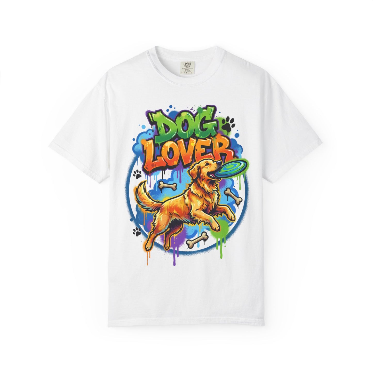 Dog Lover T-Shirt — Colorful Golden Retriever Frisbee Graphic Tee