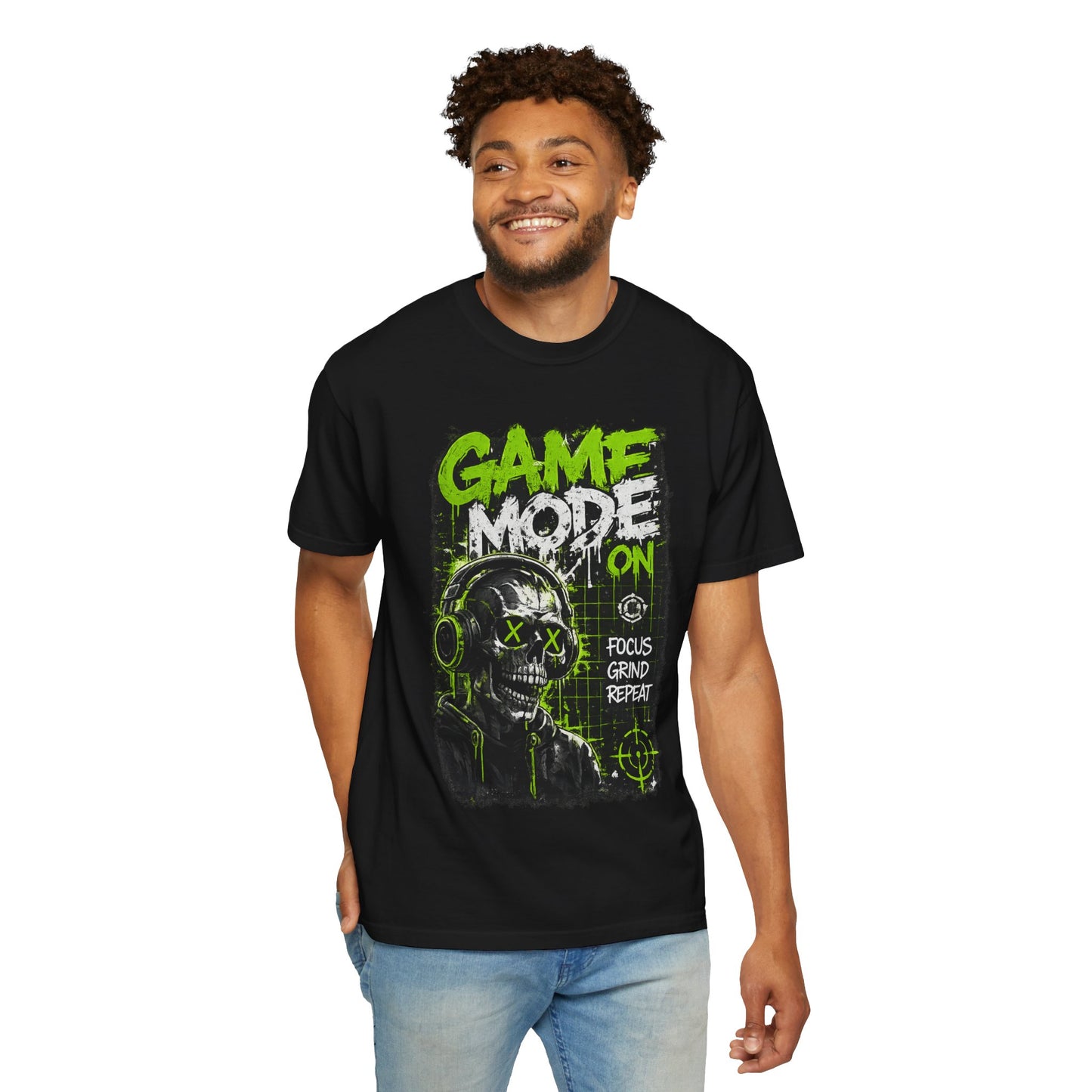 Game Mode On T-Shirt — Gamer Skull Graphic Tee (Focus Grind Repeat)