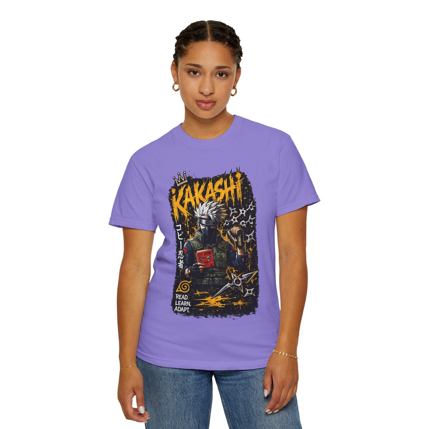 Kakashi Graphic T-Shirt — Anime Ninja Print, 'Read. Learn. Adapt.'