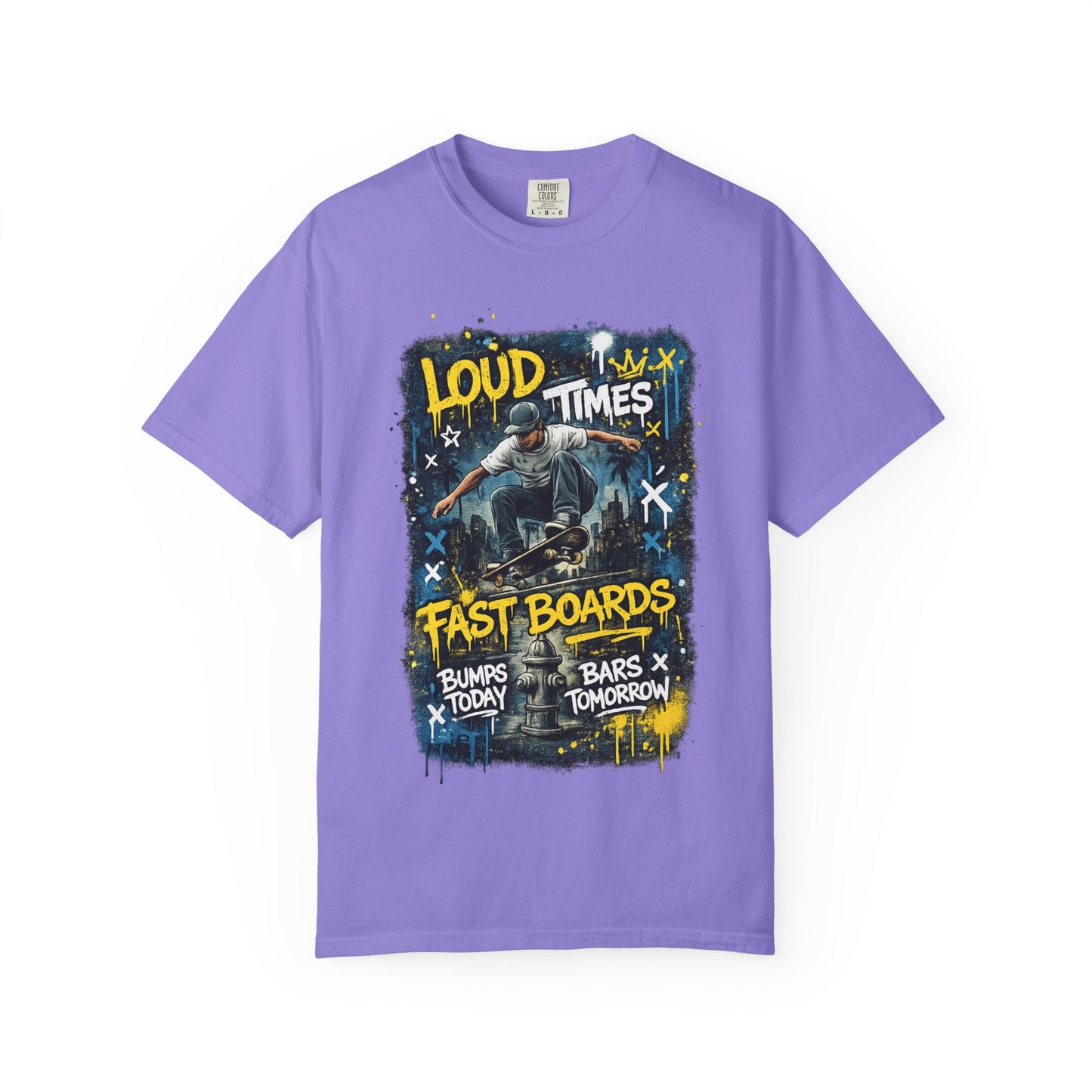 Skateboard Graphic T-Shirt — "Loud Times, Fast Boards" Vintage Skate Tee