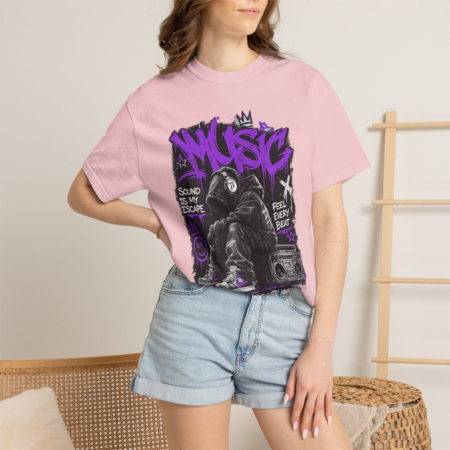 Music Graffiti Streetwear T-Shirt | Hip Hop Boombox Illustration
