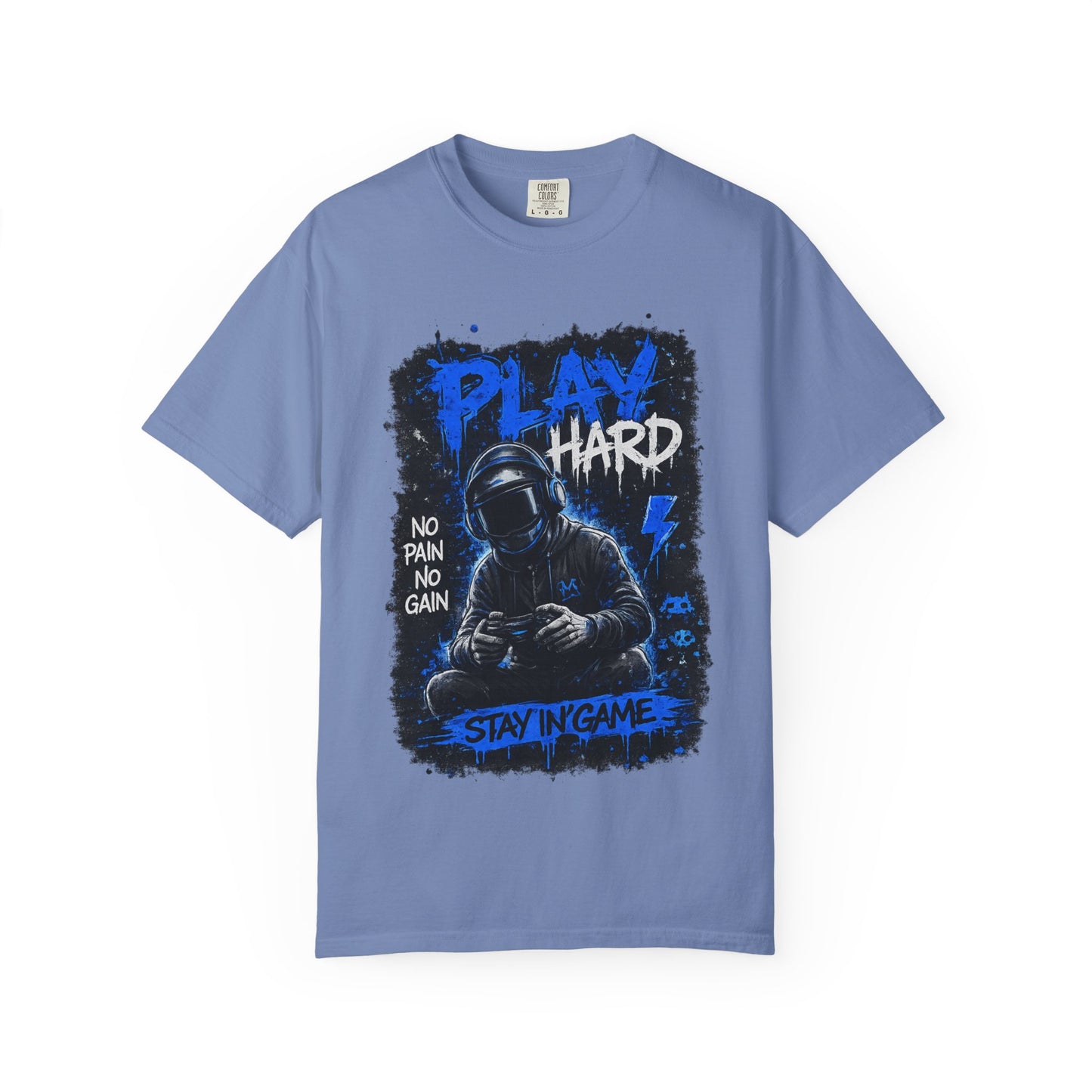 Play Hard Gamer Graphic T-Shirt — "No Pain No Gain" Hooded Player Design