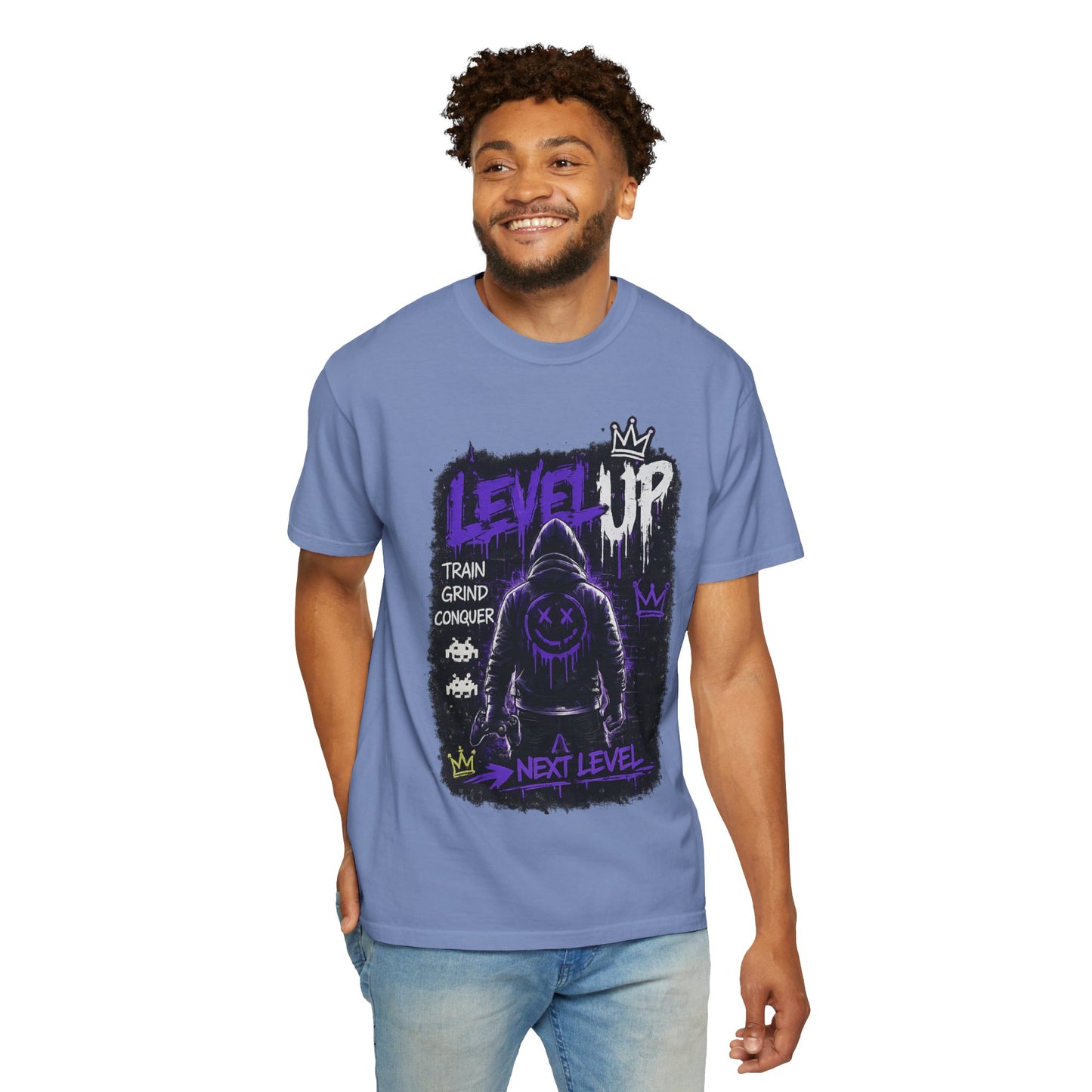 Level Up Graphic T-Shirt — 'Train Grind Conquer' Next Level Gamer Tee