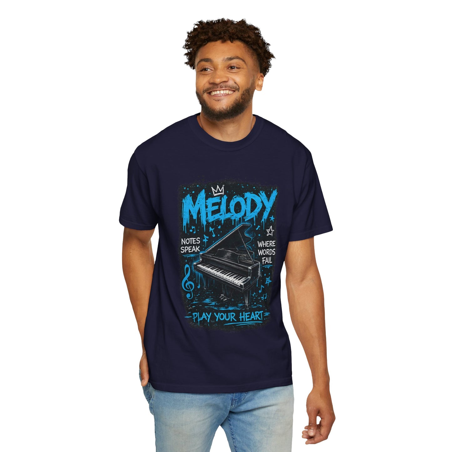 Melody Piano Graphic T-Shirt — "Play Your Heart" Music Lover Tee