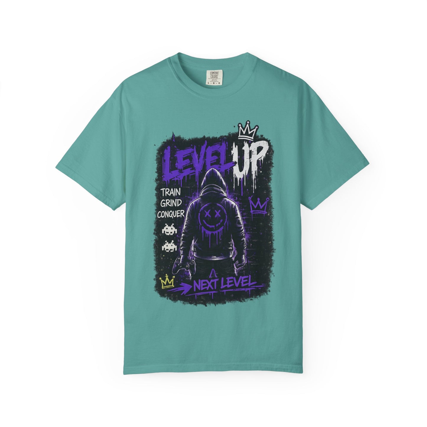 Level Up Graphic T-Shirt — 'Train Grind Conquer' Next Level Gamer Tee