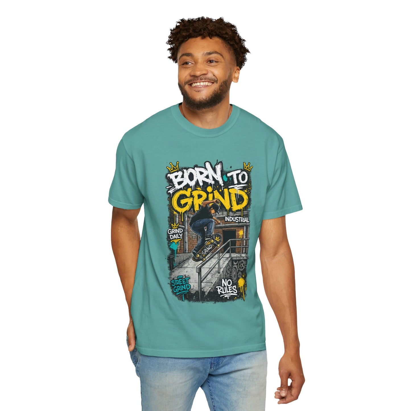 Born to Grind skateboarding graphic T-shirt | Skateboarder street art tee