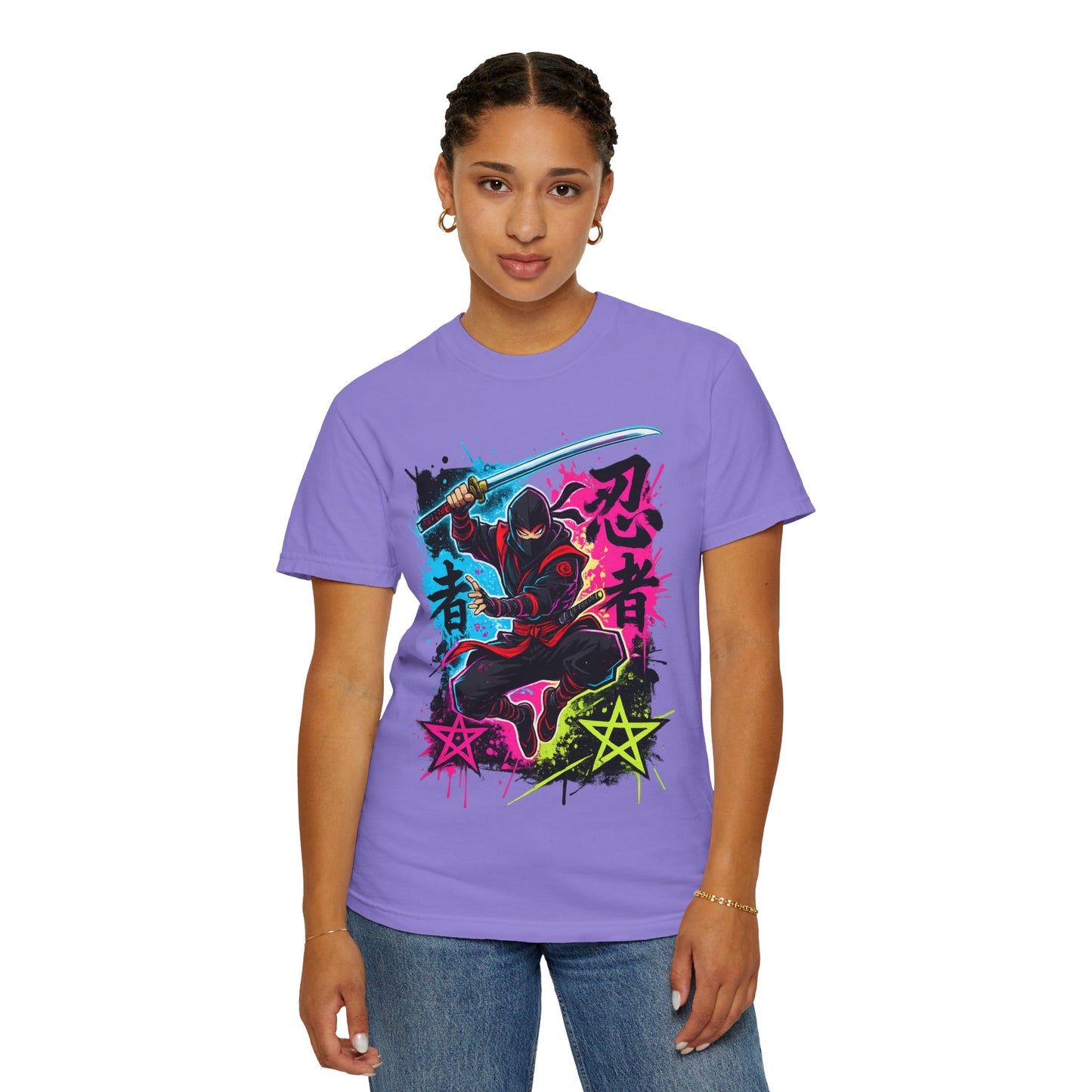 Neon Ninja Graphic T-Shirt — Vibrant Samurai Skate Style