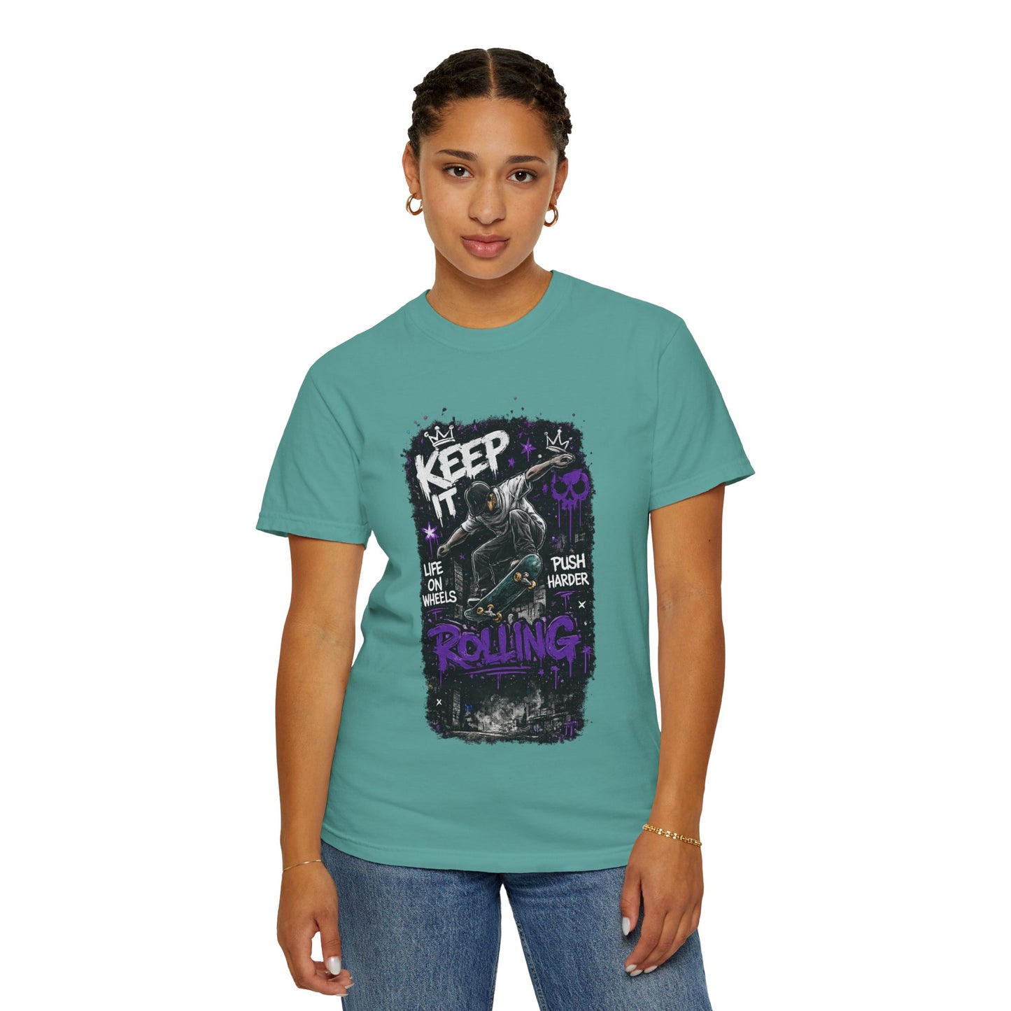 Keep It Rolling Skateboard T-Shirt — "Keep It Rolling" Graphic Tee