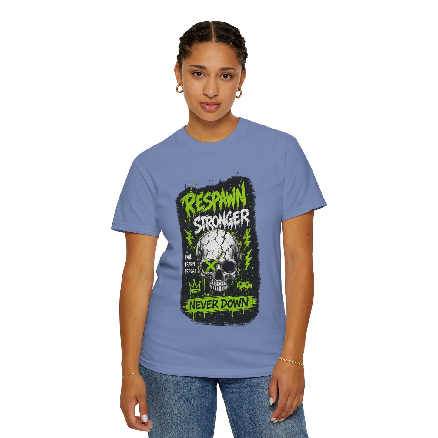 Respawn Stronger Skull T-Shirt — Never Down Gamer Graphic Tee