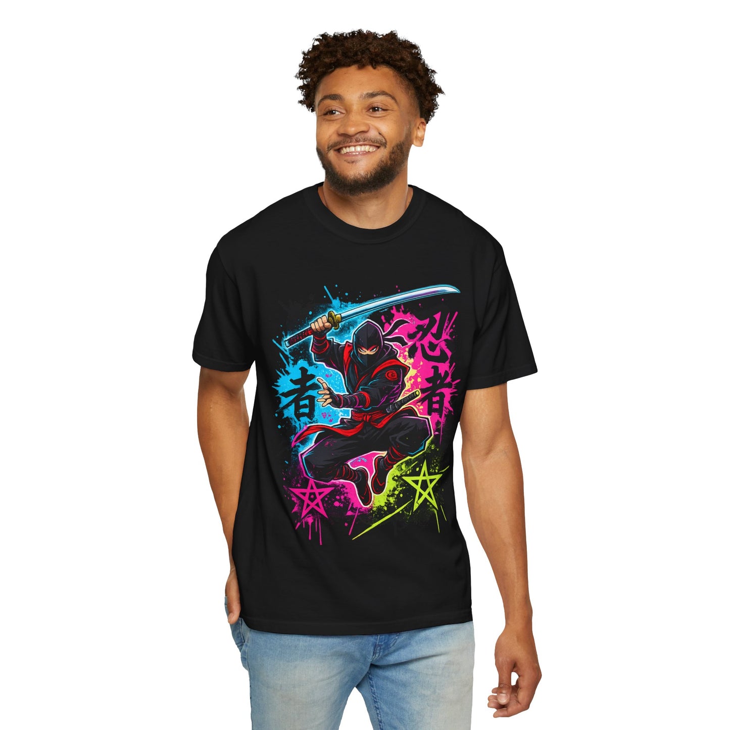 Neon Ninja Graphic T-Shirt — Vibrant Samurai Skate Style