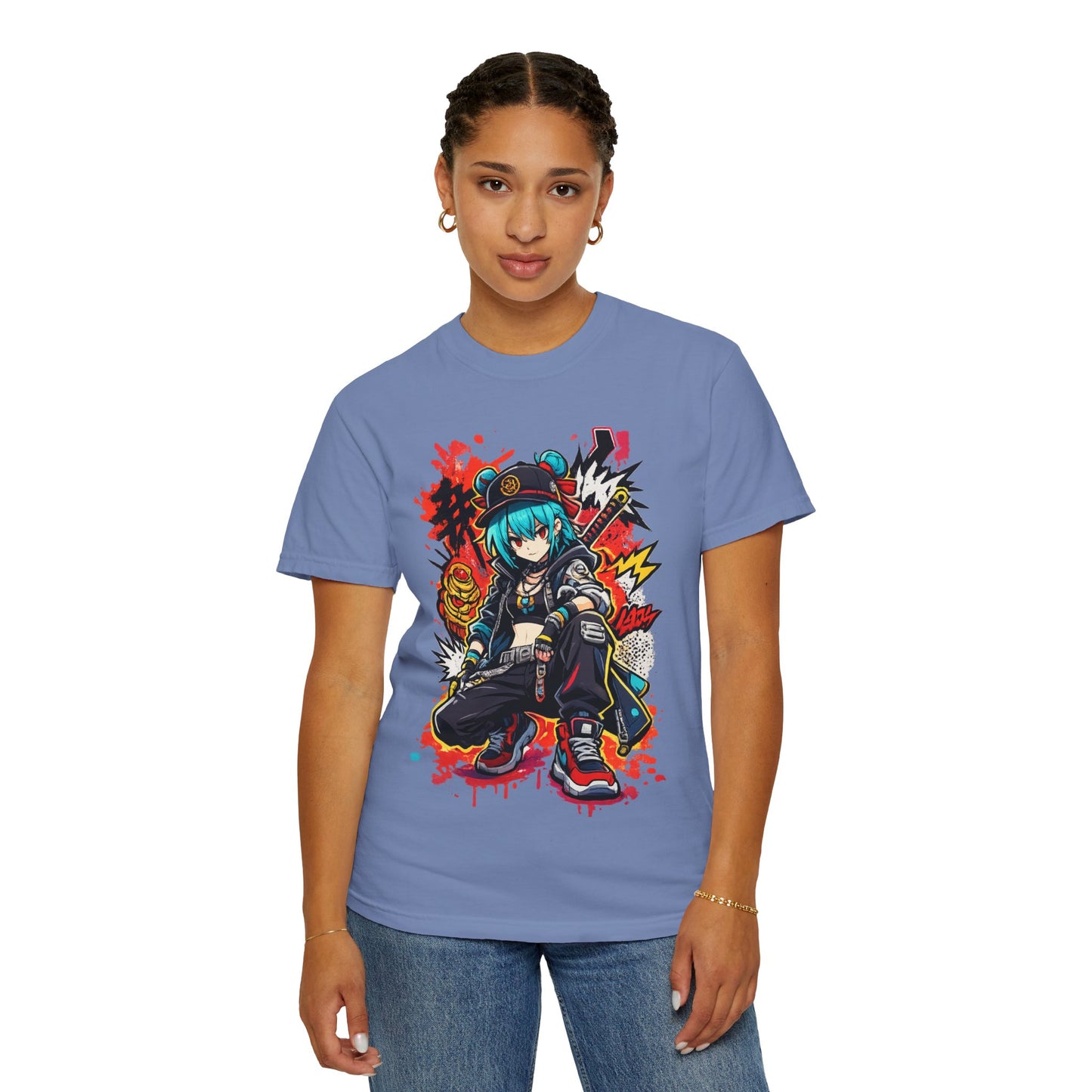 Anime Streetwear T-Shirt — Cool Girl Squatting Graphic Tee