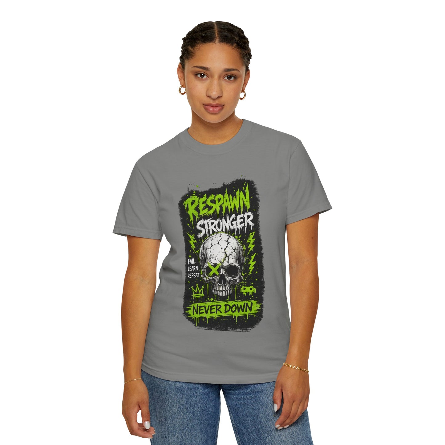 Respawn Stronger Skull T-Shirt — Never Down Gamer Graphic Tee