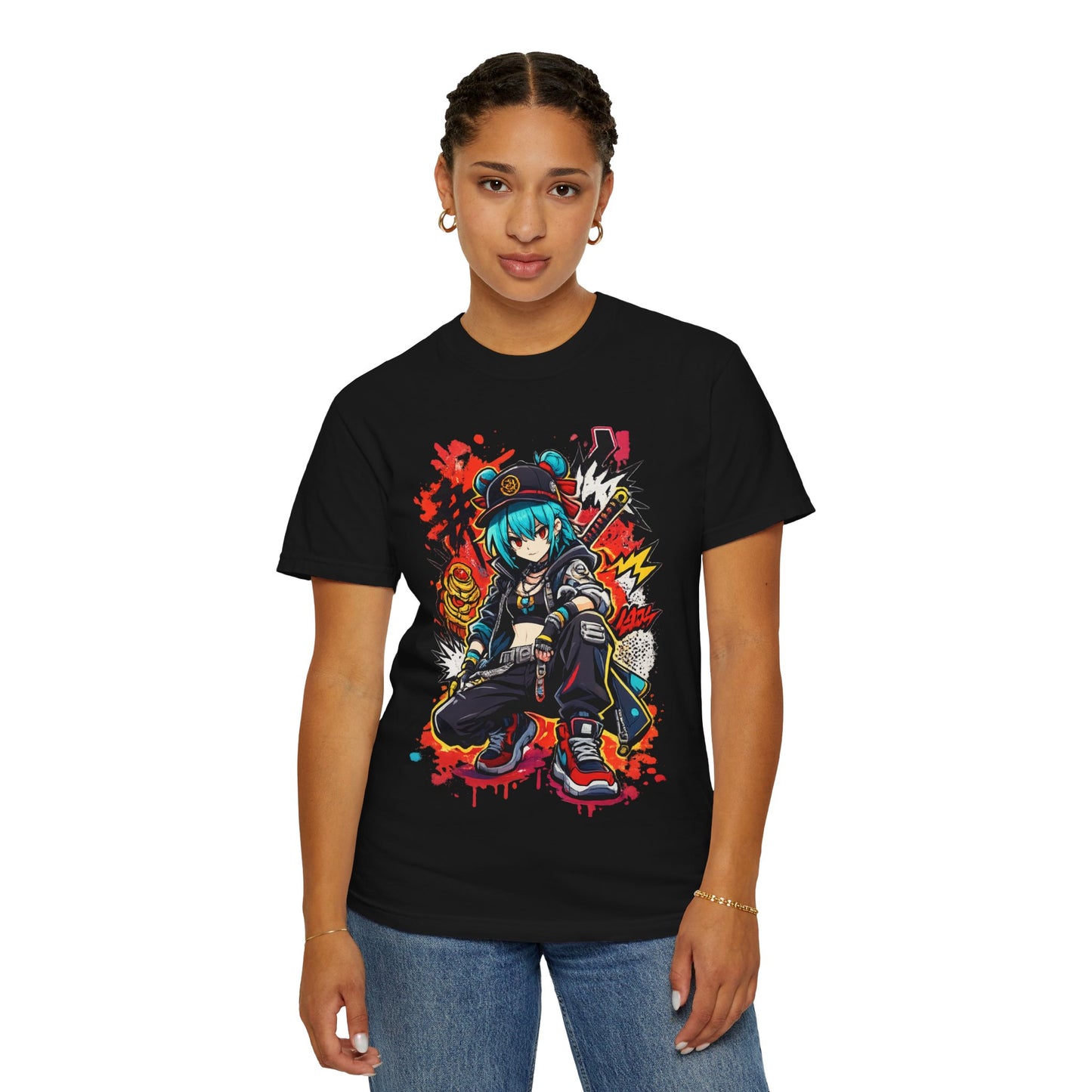 Anime Streetwear T-Shirt — Cool Girl Squatting Graphic Tee