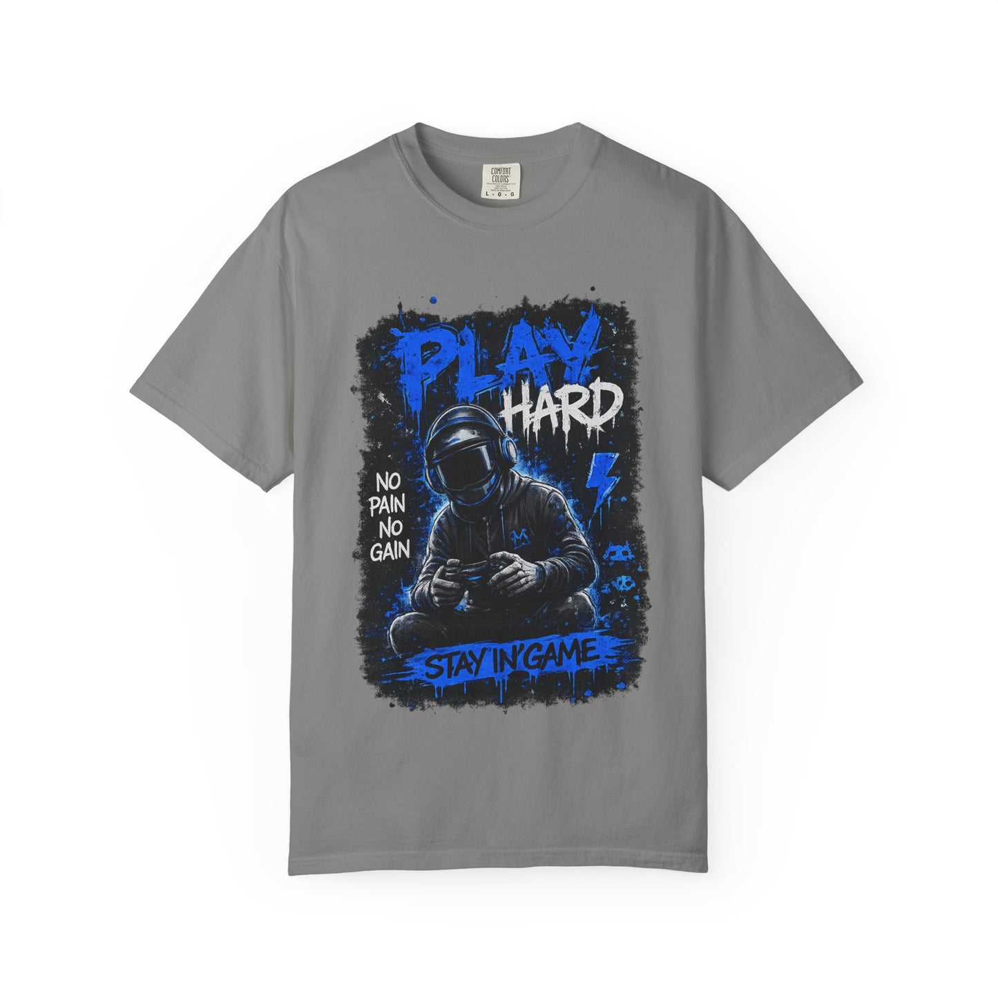 Play Hard Gamer Graphic T-Shirt — "No Pain No Gain" Hooded Player Design