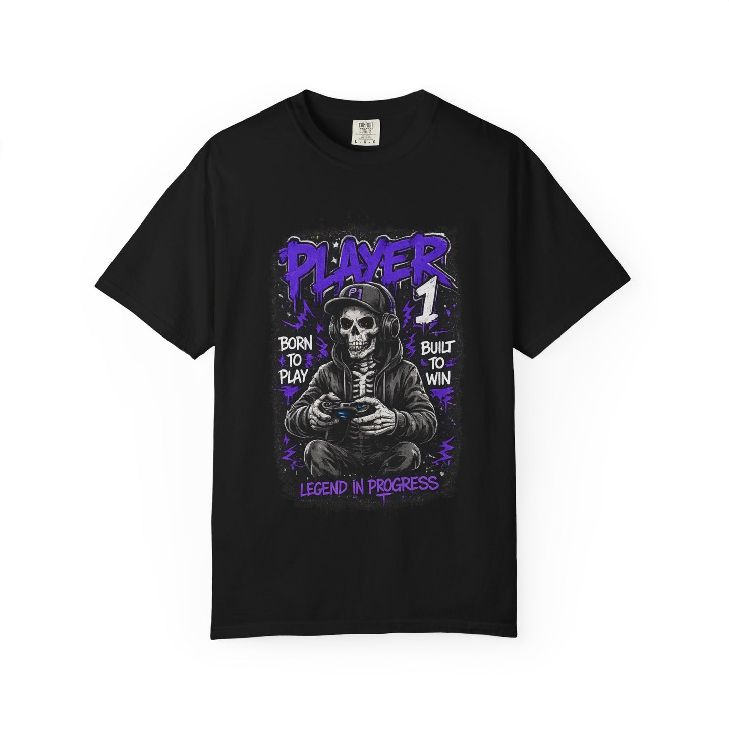 Grim Reaper Gamer Player 1 T-Shirt | Skull Skeleton Video Game Graphic