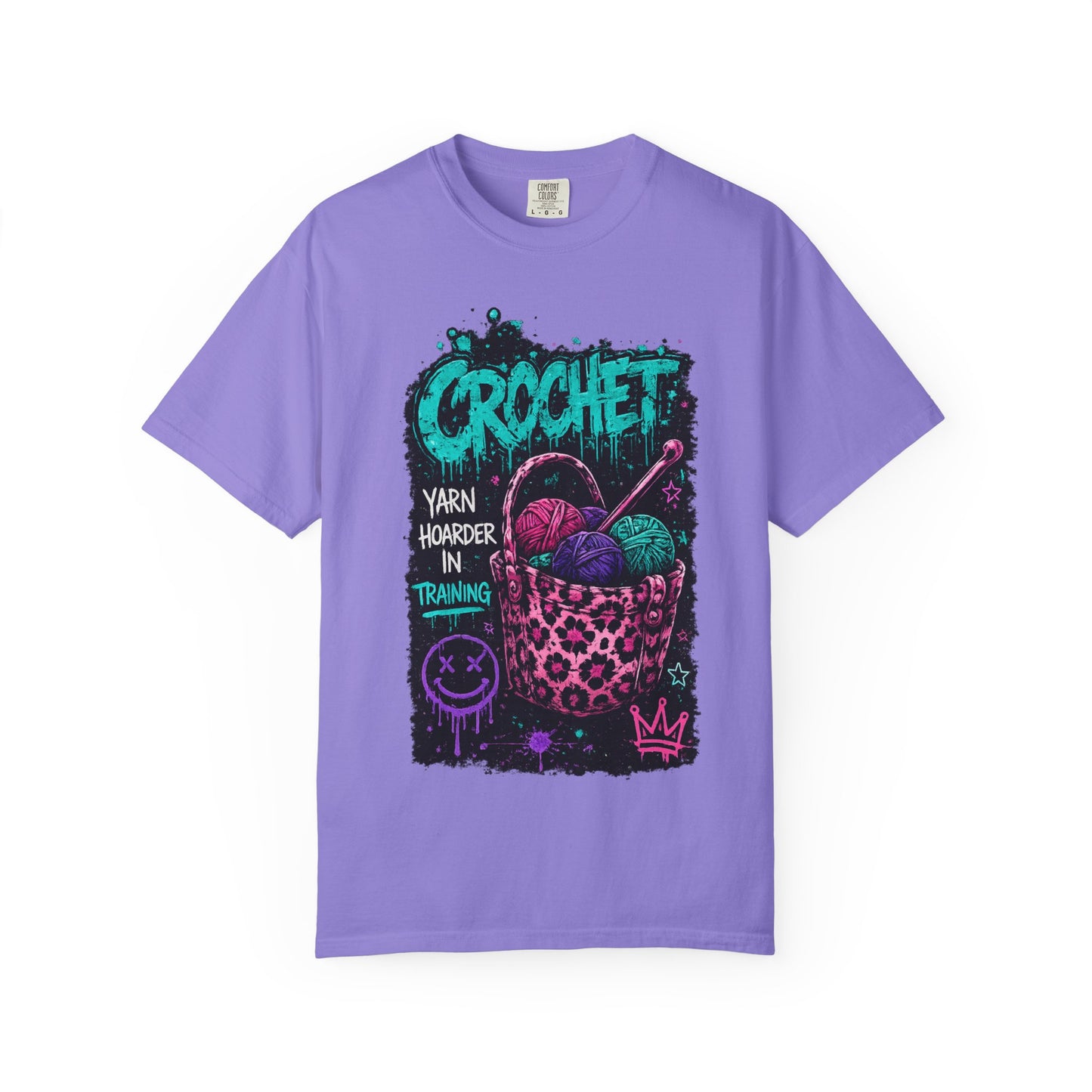 Crochet Crewneck T‑Shirt — "Yarn Harder in Training" Graphic
