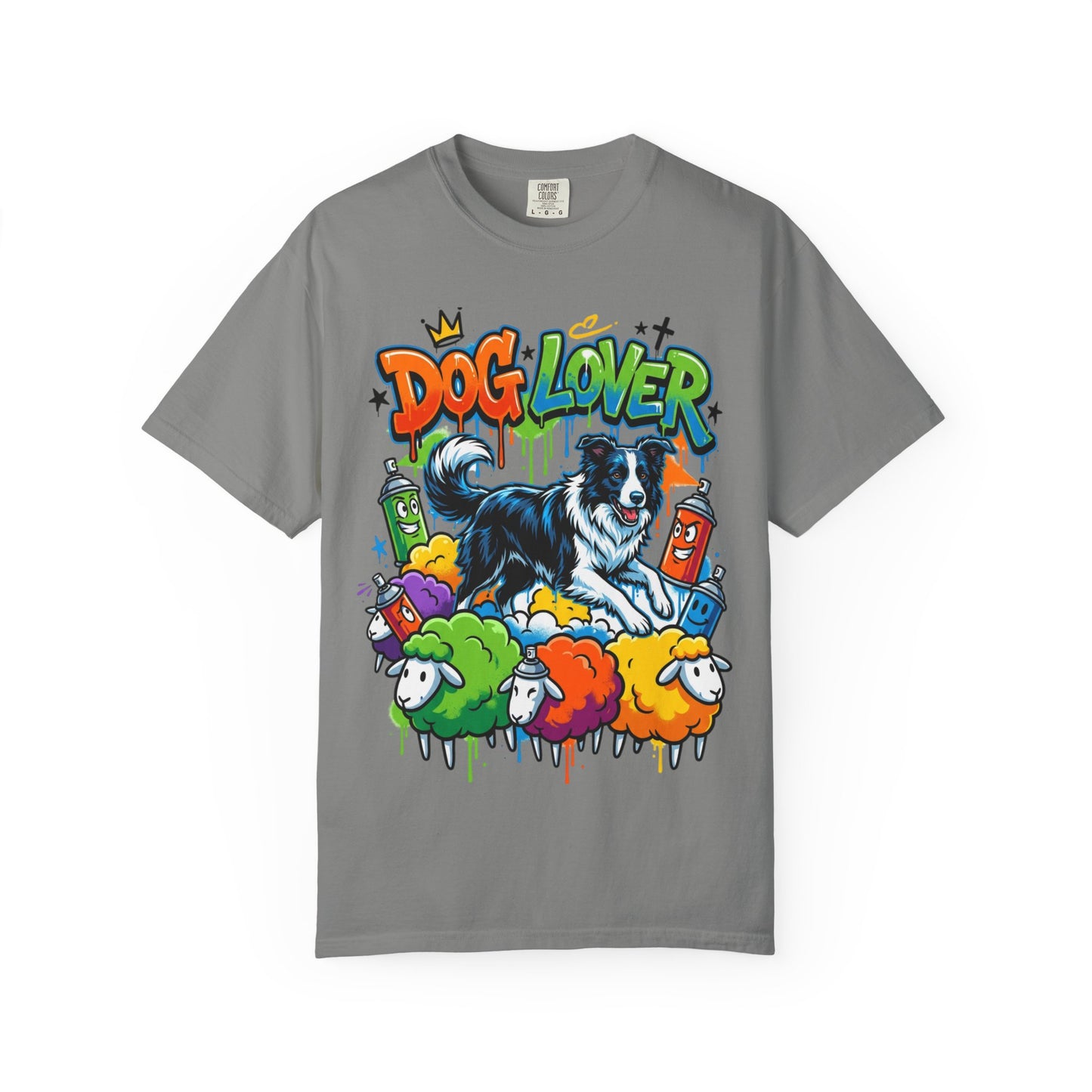 Dog Lover Graffiti T-Shirt — Colorful Border Collie Street Art Tee