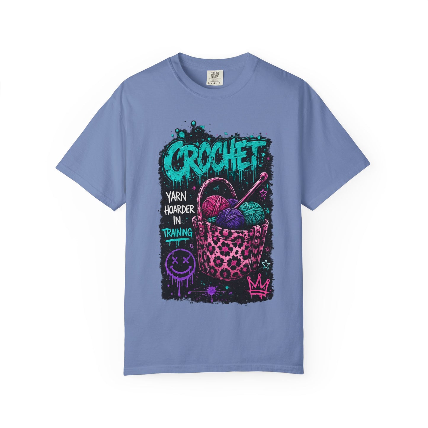 Crochet Crewneck T‑Shirt — "Yarn Harder in Training" Graphic