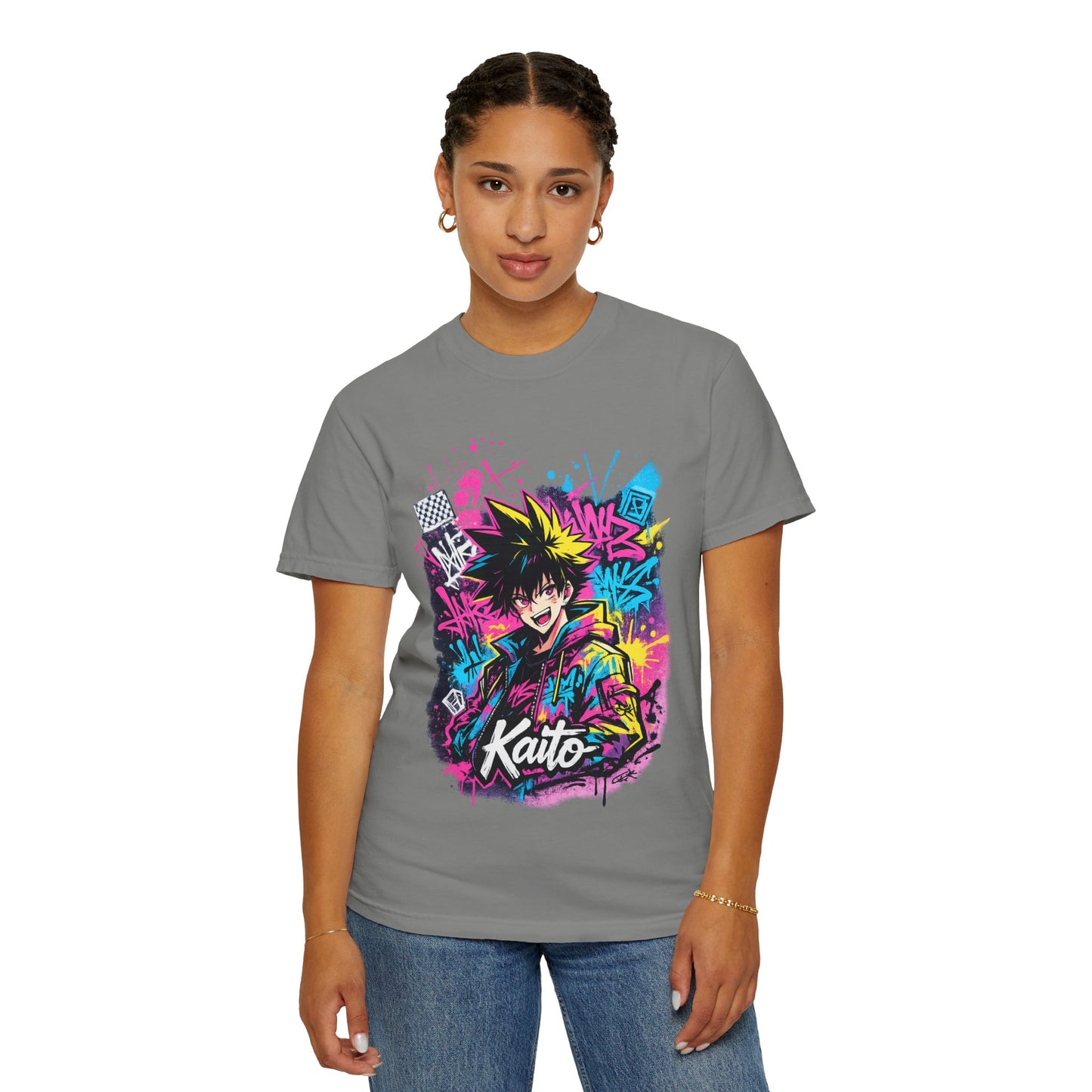 Kaito Anime Streetwear T-Shirt — Neon Graffiti Character Tee