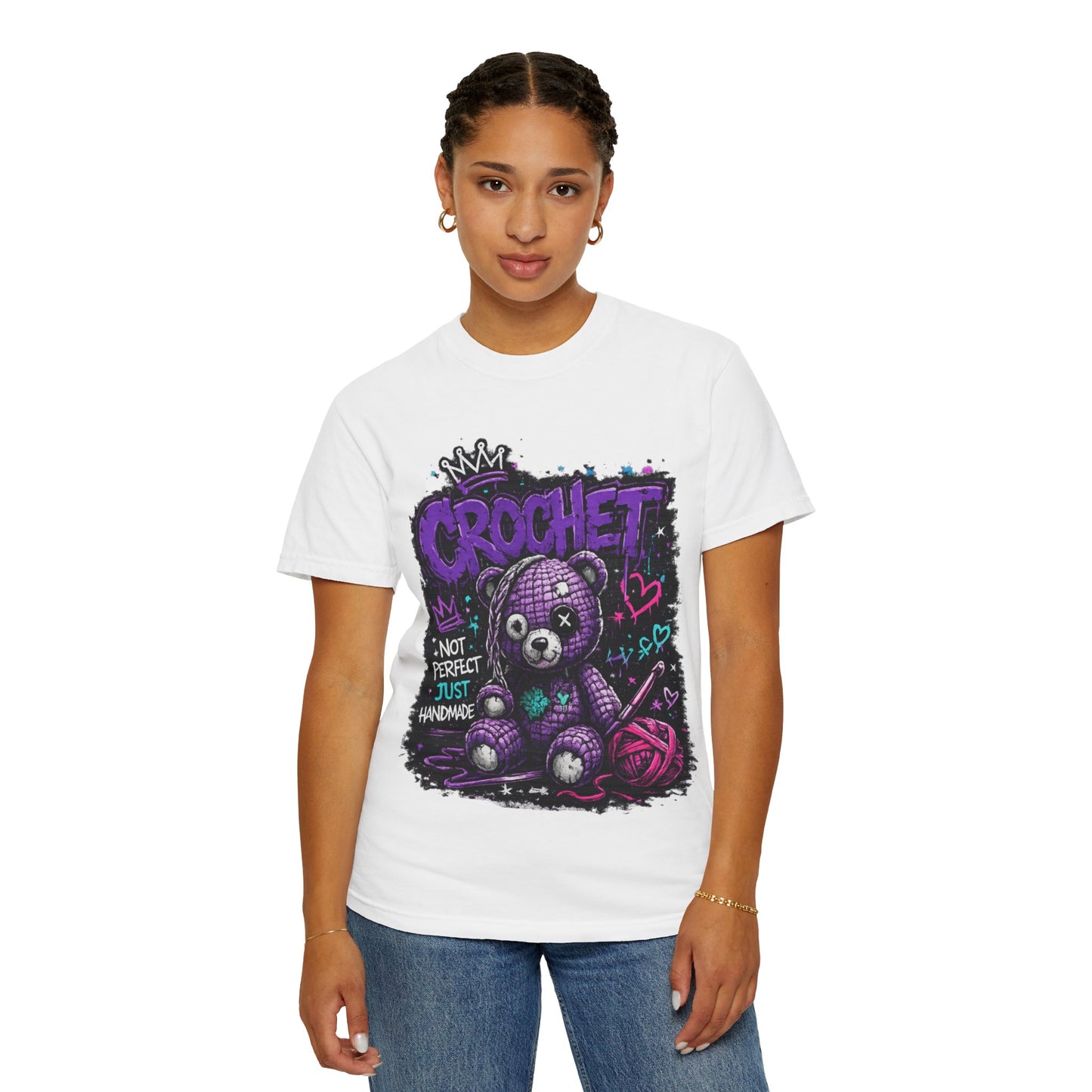 Crochet Teddy T-Shirt — "Not Perfect Just Handmade" Graphic Tee
